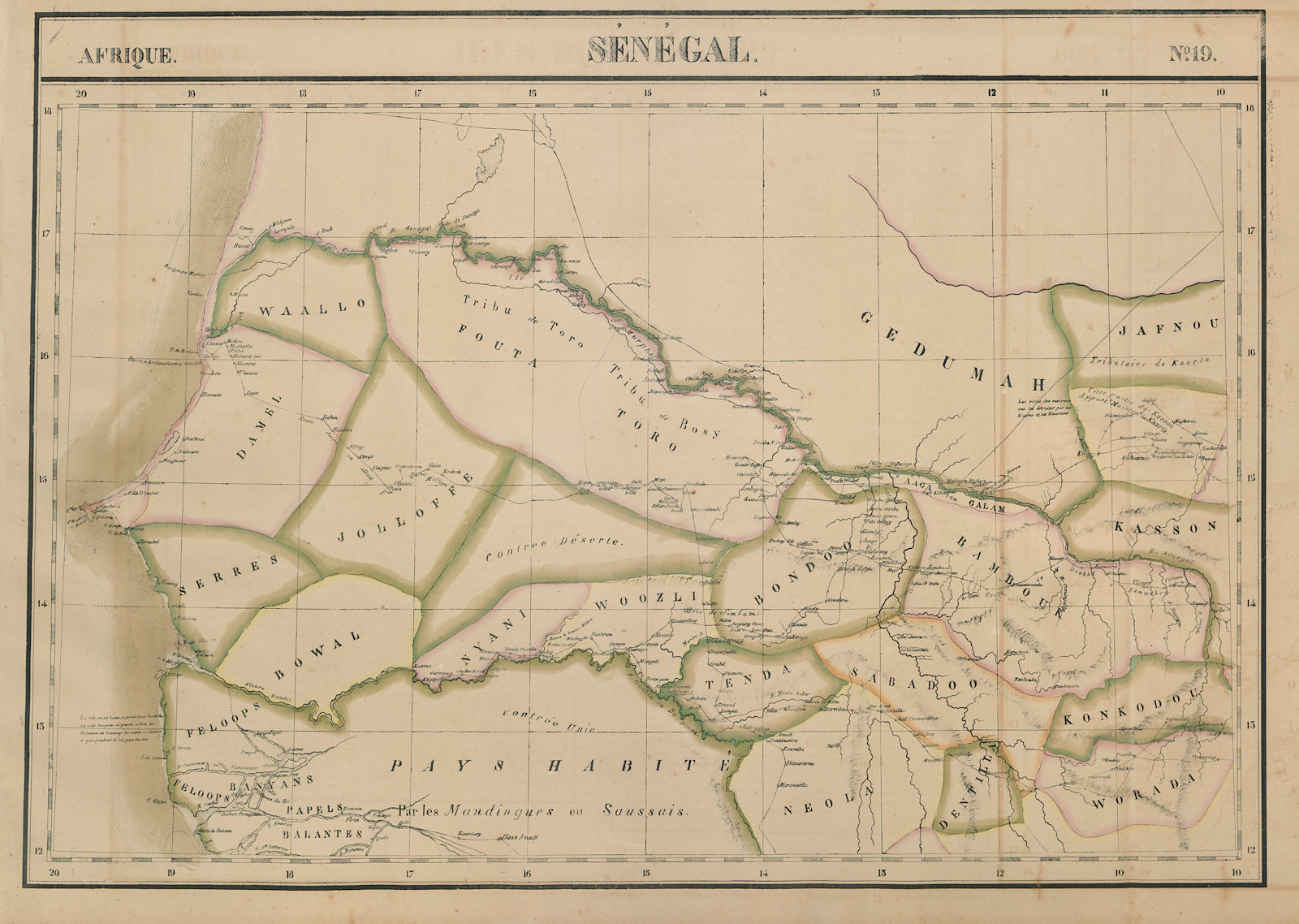 Afrique. Sénégal #19 Senegal, Gambia & southern Mauritania VANDERMAELEN 1827 map