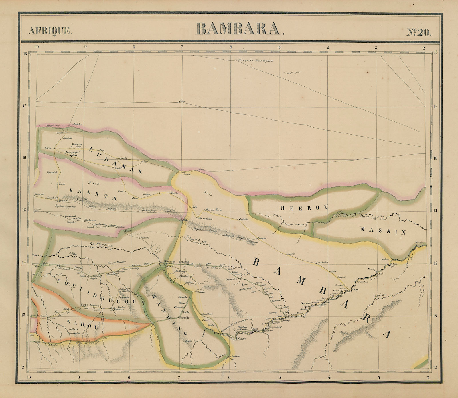 Afrique. Bambara #20 Niger River. Western Mali. Mauritania VANDERMAELEN 1827 map