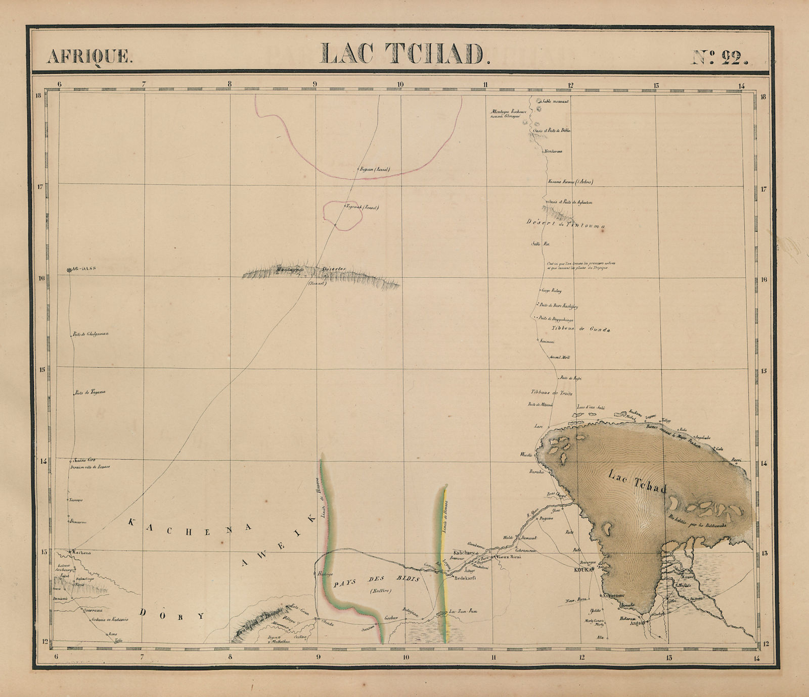 Afrique. Lac Tchad #22. Lake Chad, S Niger & NE Nigeria. VANDERMAELEN 1827 map