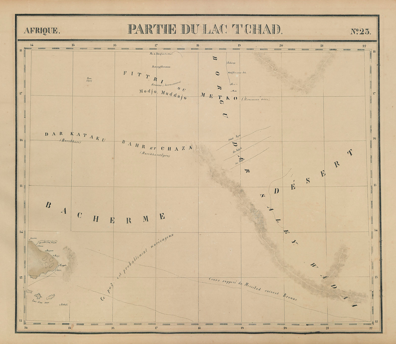 Afrique. Partie du Lac Tchad #23. Central Chad. VANDERMAELEN 1827 old map