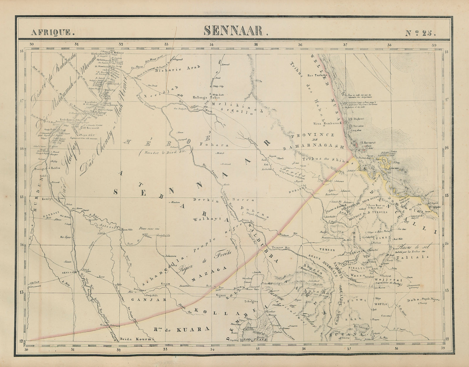 Afrique. Sennaar #25. SE Sudan, Eritrea & North Ethiopia. VANDERMAELEN 1827 map