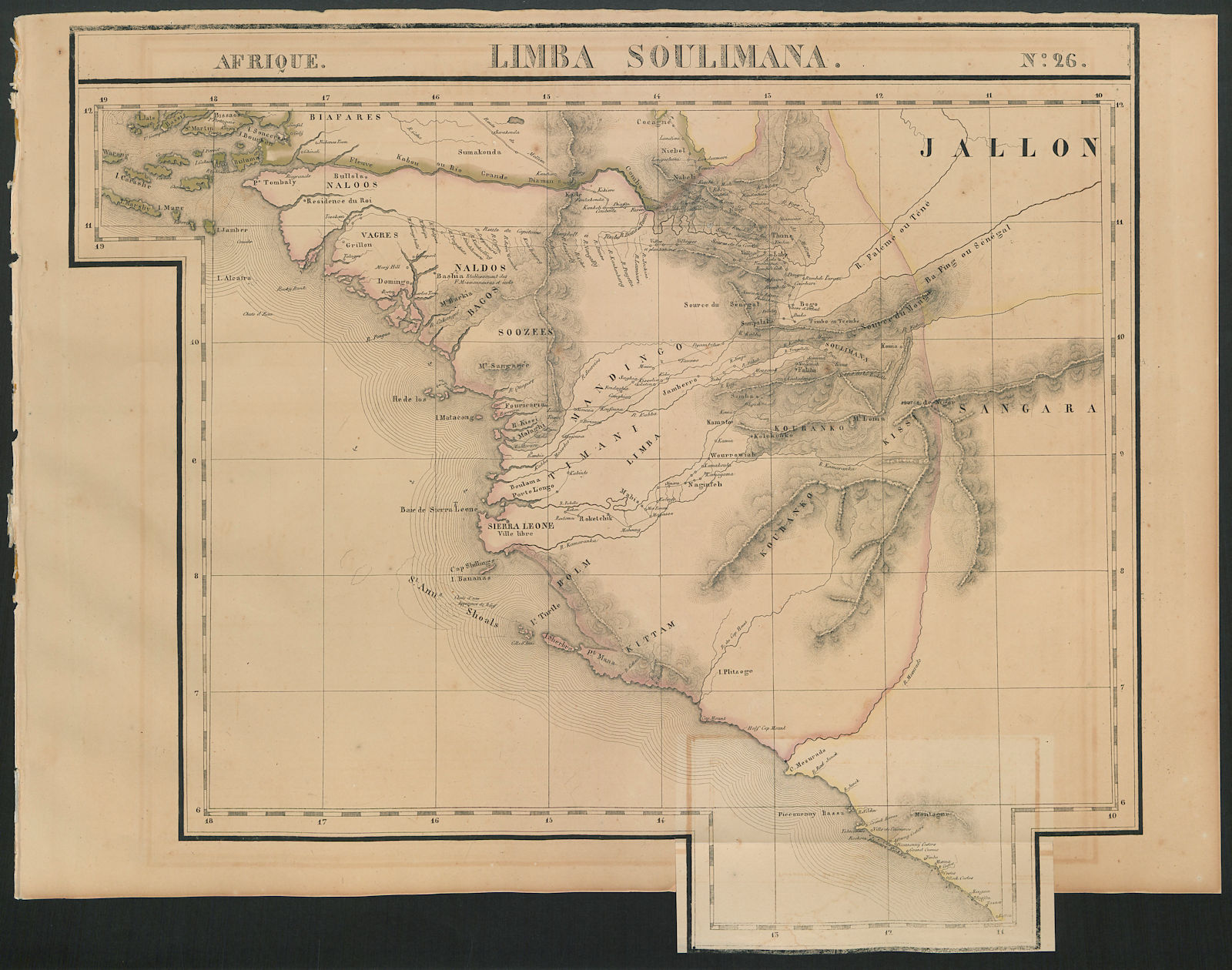 Afrique. Limba Soulimana #26. Guinea Sierra Leone Liberia. VANDERMAELEN 1827 map