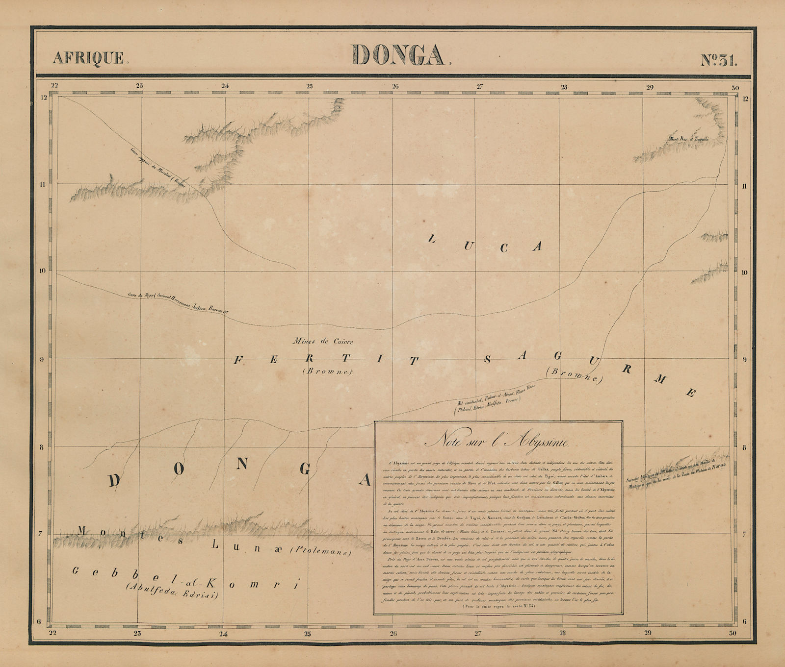Afrique. Donga #31. South / Southern Sudan. White Nile. VANDERMAELEN 1827 map