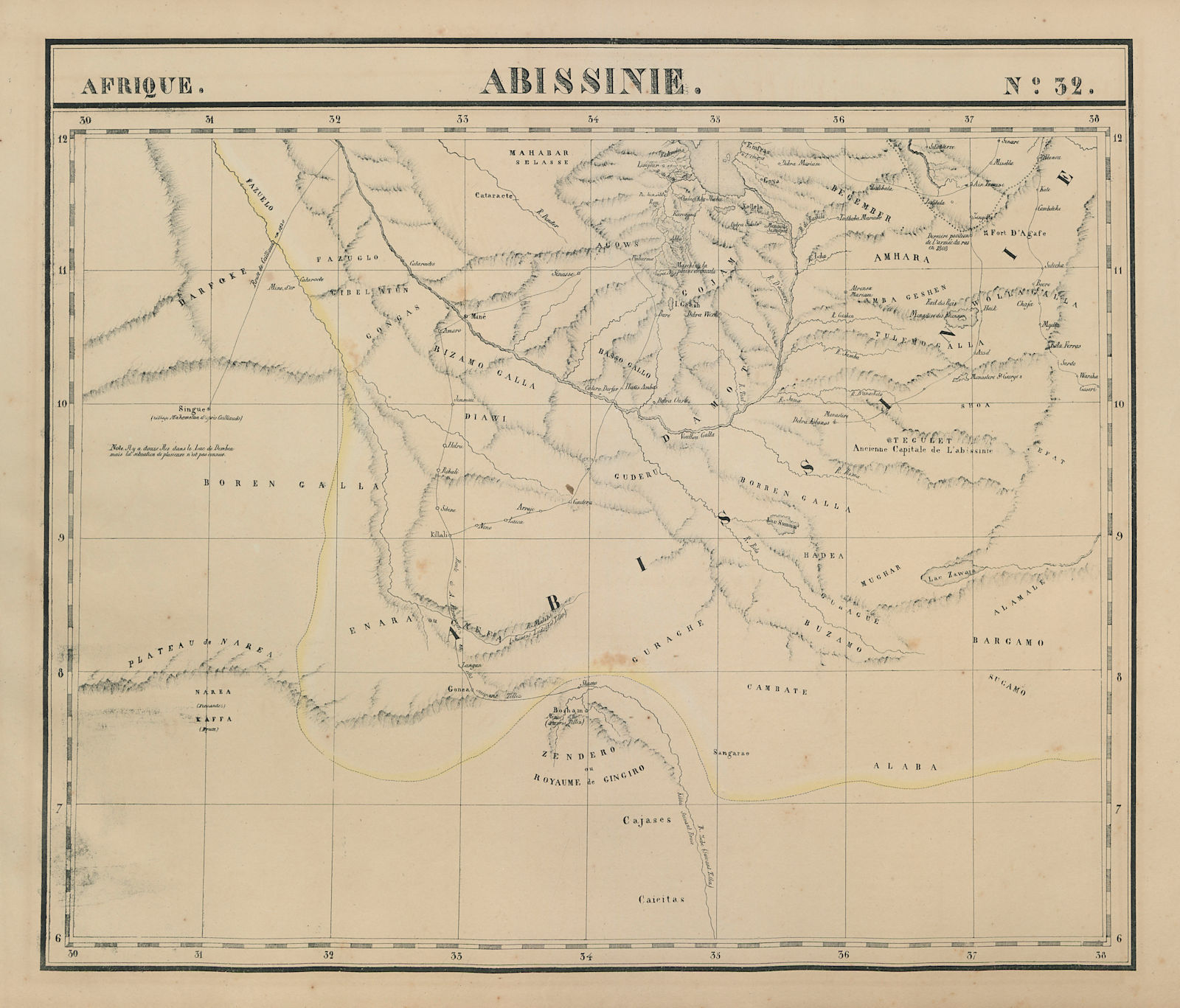 Afrique. Abissinie #32. Western Ethiopia. Blue Nile. VANDERMAELEN 1827 old map