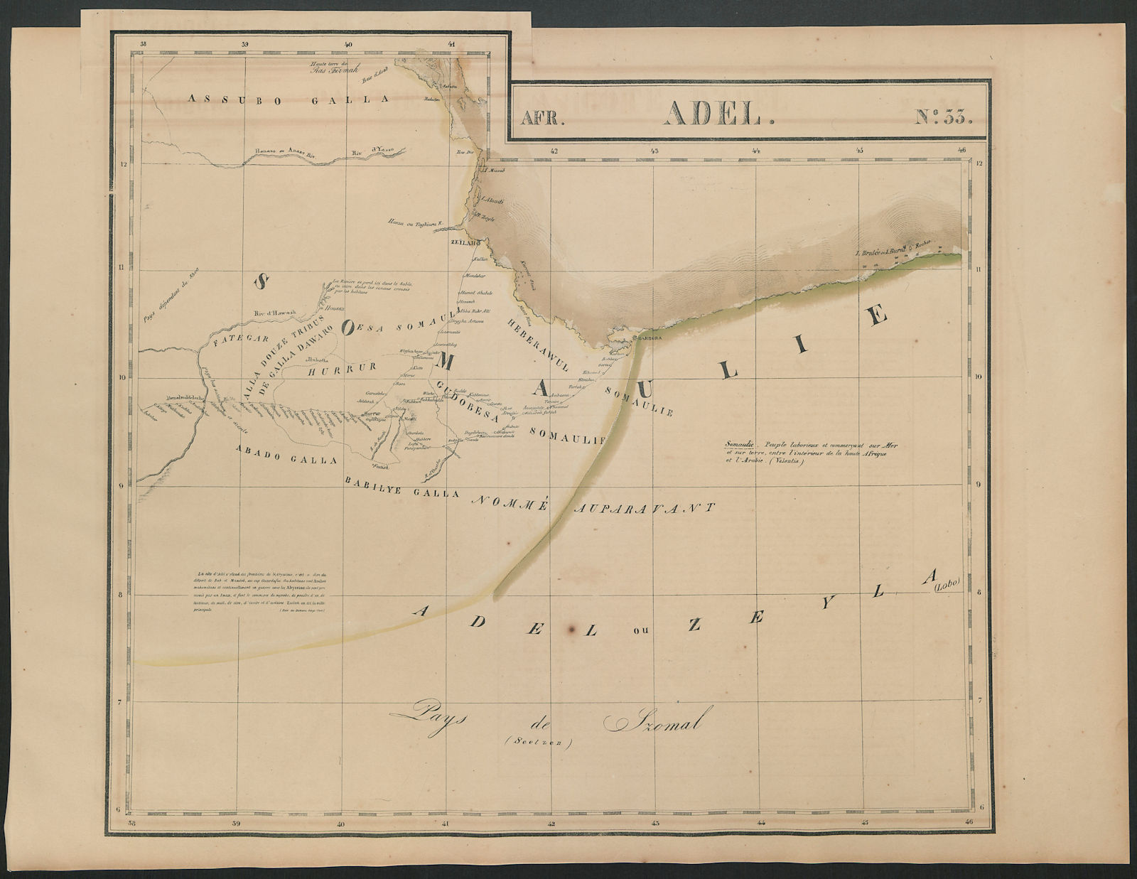 Afrique. Adel #33. Ethiopia Djibouti Somalia Eritrea. VANDERMAELEN 1827 map
