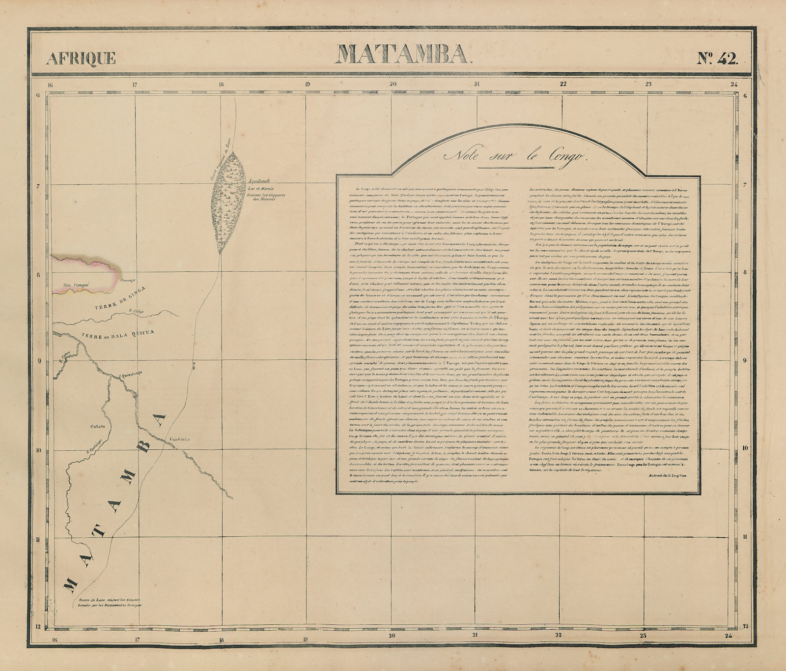 Afrique. Matamba #42. Eastern Angola. Upper Cuanza River. VANDERMAELEN 1827 map
