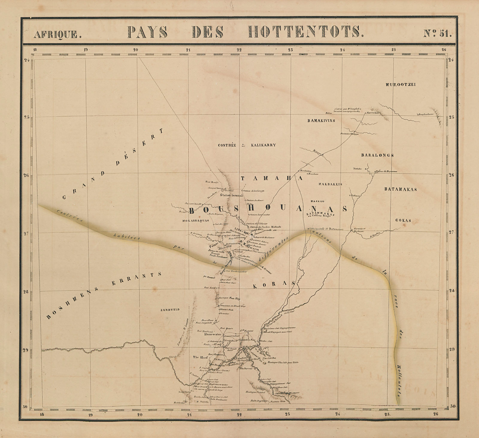 Afrique. Pays des Hottentots #51. Botswana South Africa. VANDERMAELEN 1827 map