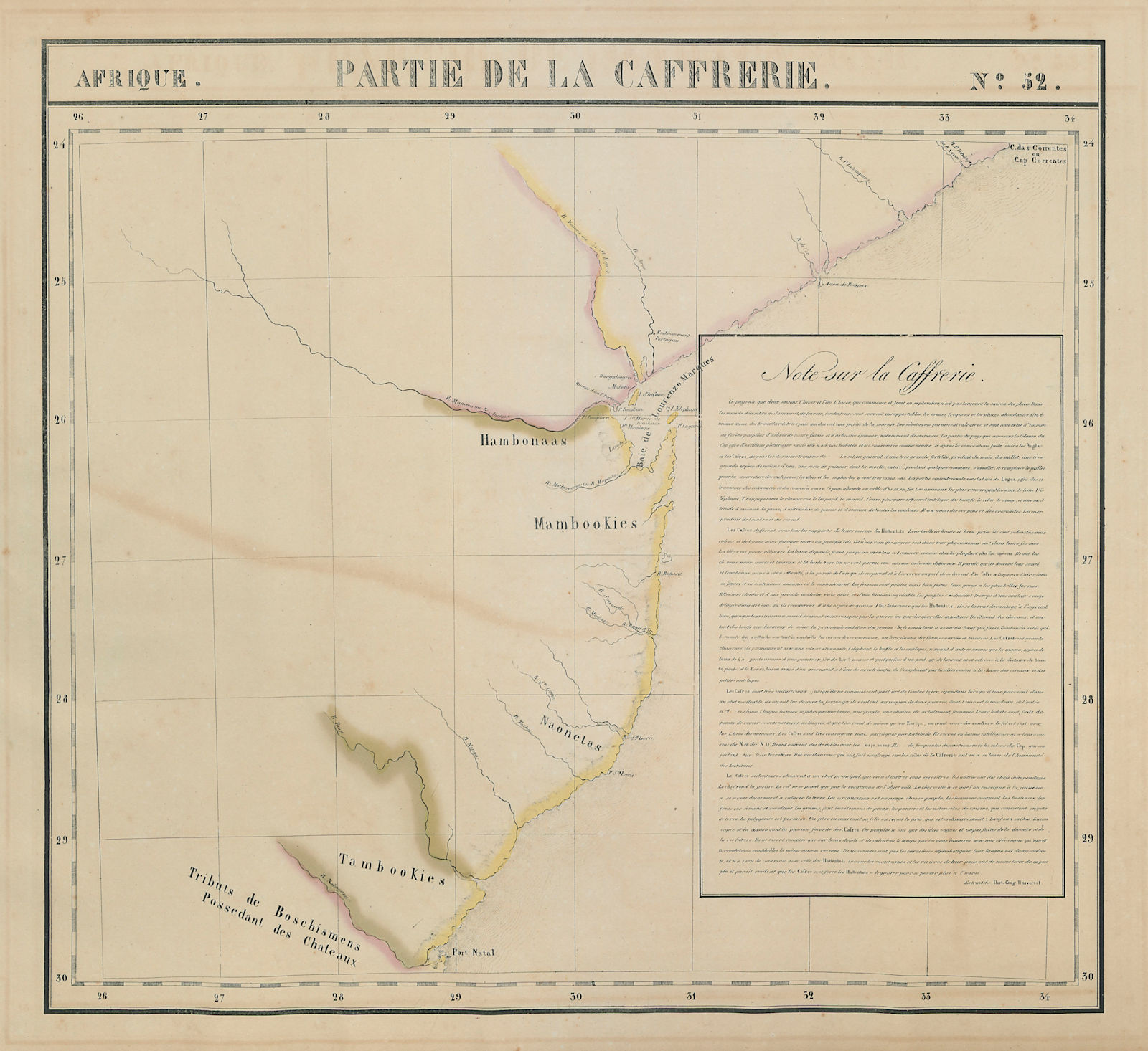 Afrique Partie de la Caffrerie 52 Kwazulu-Natal Mozambique VANDERMAELEN 1827 map