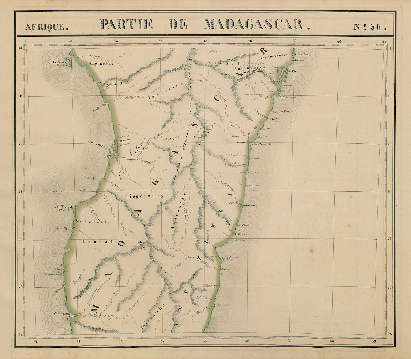 Afrique. Partie de Madagascar #56. Central Madagascar. VANDERMAELEN 1827 map
