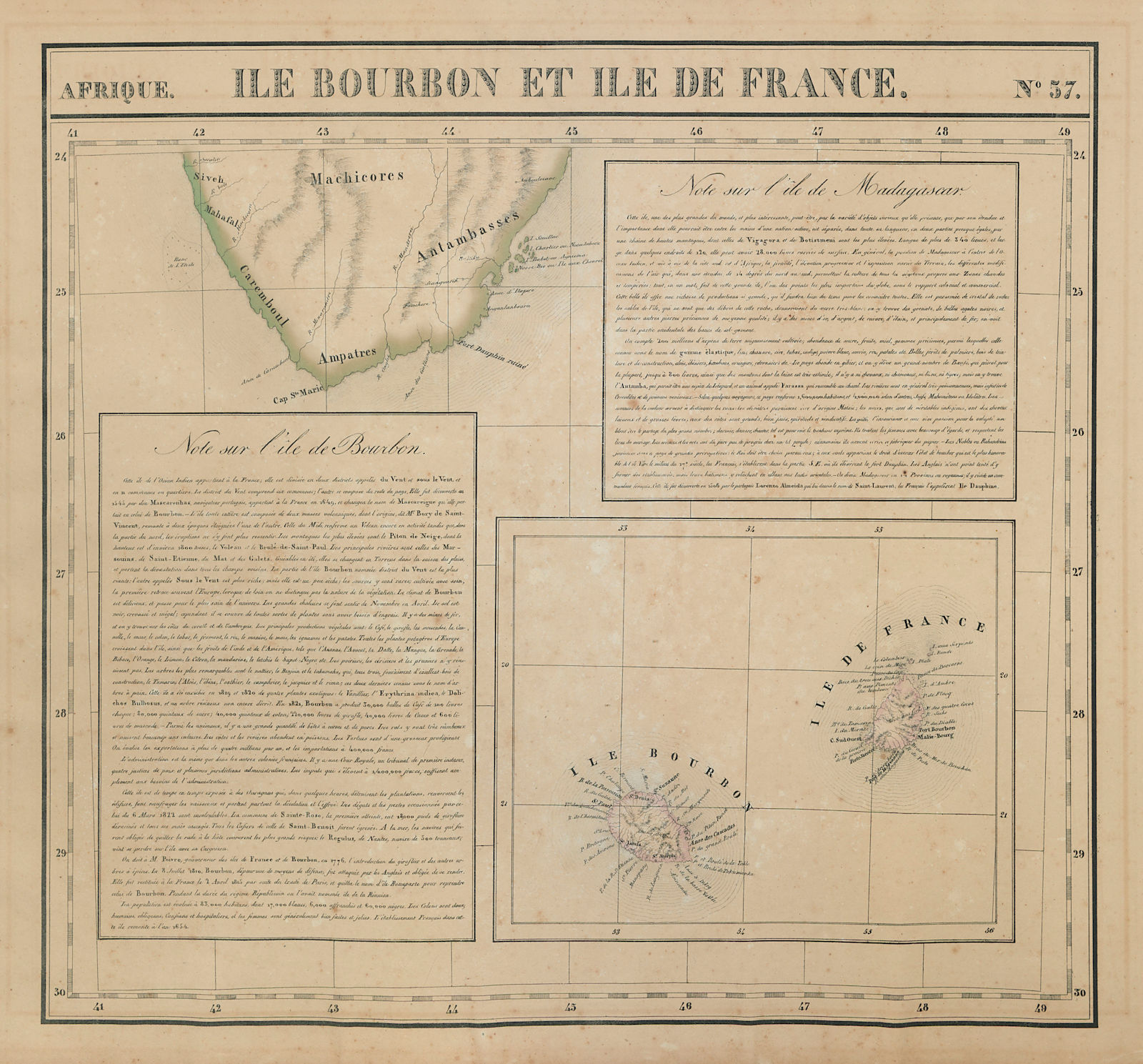 Afrique. Bourbon & Ile de France #57. Madagascar Mauritius VANDERMAELEN 1827 map