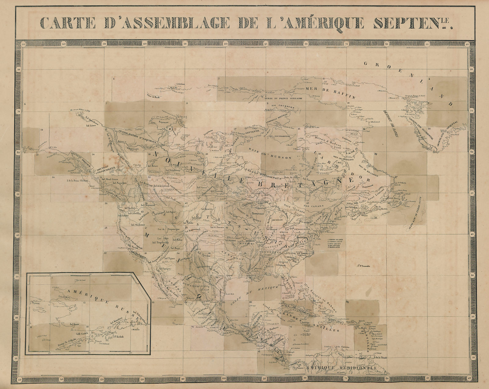 Carte d'Assemblage de l'Amérique Septenle. North America. VANDERMAELEN 1827 map