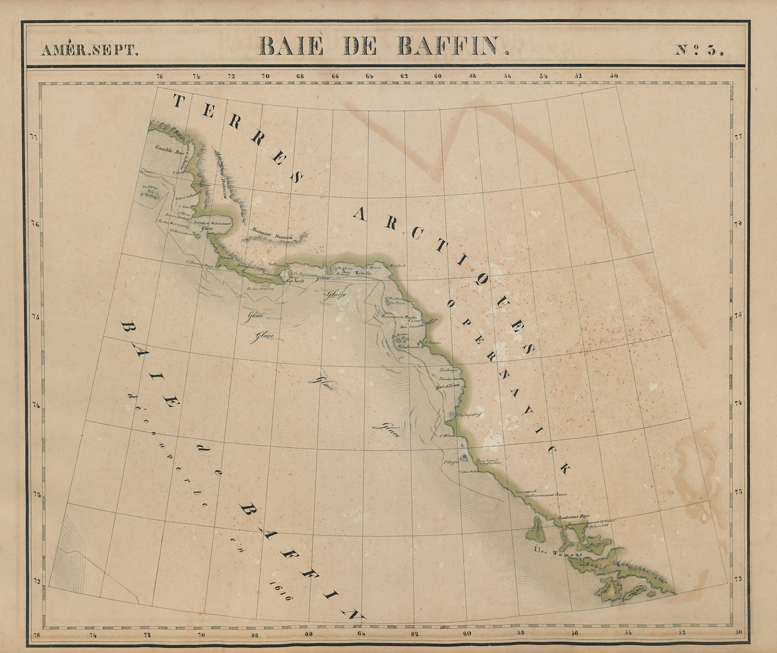Amér. Sep. Baie de Baffin #3. Greenland. Baffin Bay. VANDERMAELEN 1827 old map
