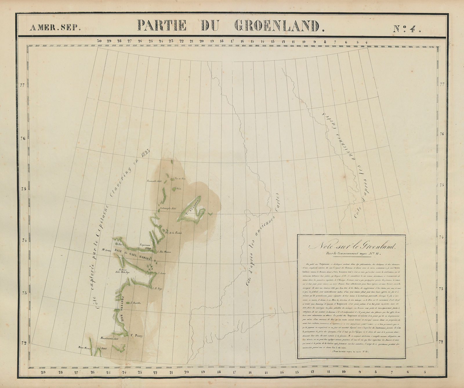 Amér. Sep. Partie du Groenland #4. North east Greenland. VANDERMAELEN 1827 map