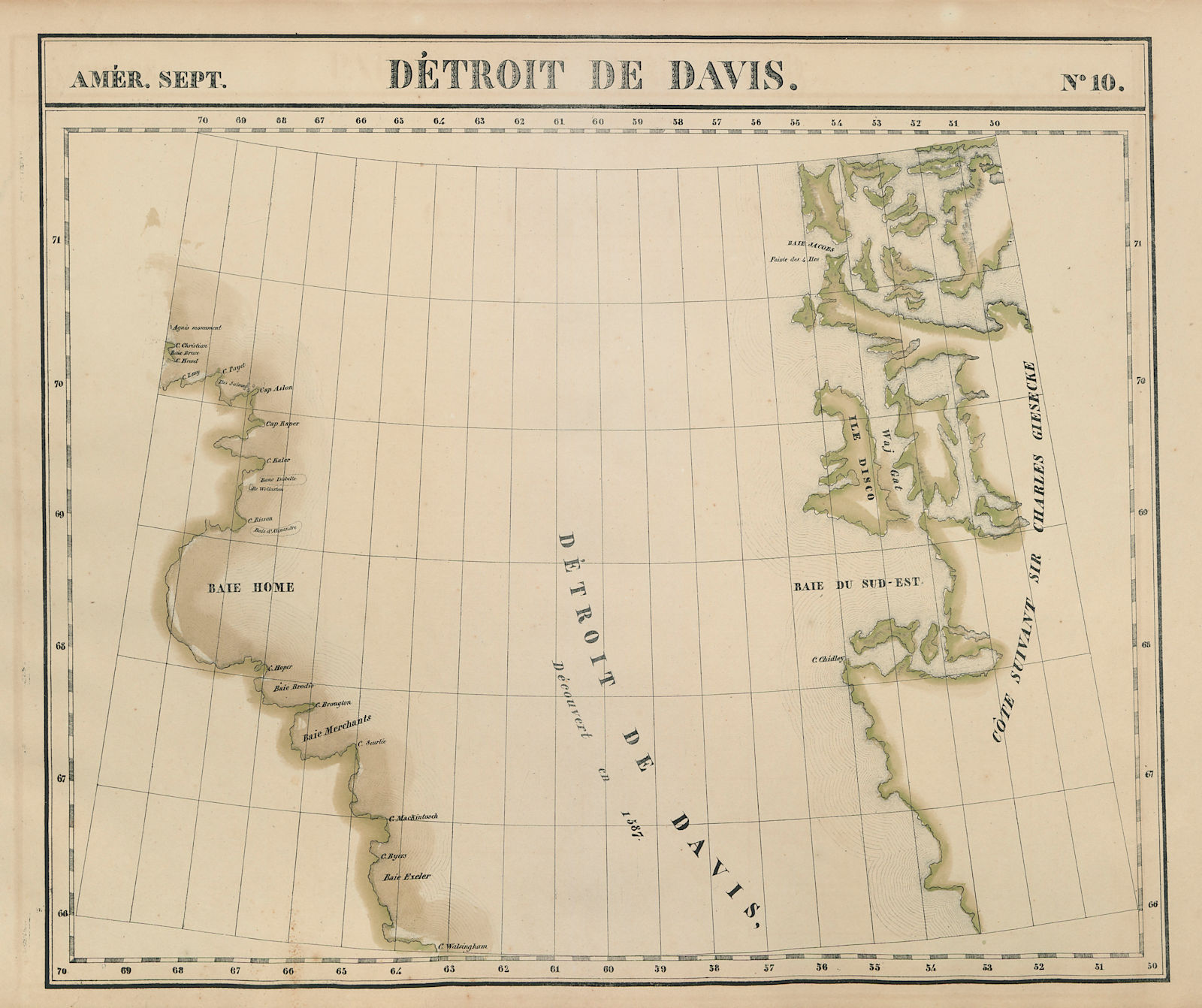 Amér Sep. Détroit de Davis Strait #10 Greenland Baffin Bay VANDERMAELEN 1827 map