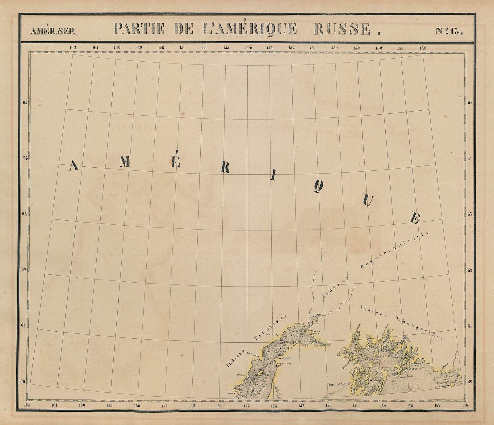 Amér Sep. Partie de l'Amérique Russe #13 Alaska Cook inlet VANDERMAELEN 1827 map