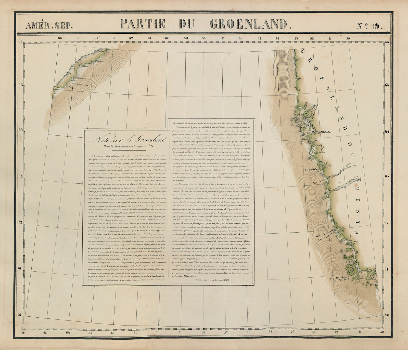 Amér. Sep. Partie du Groenland #19. Southwest Greenland. VANDERMAELEN 1827 map