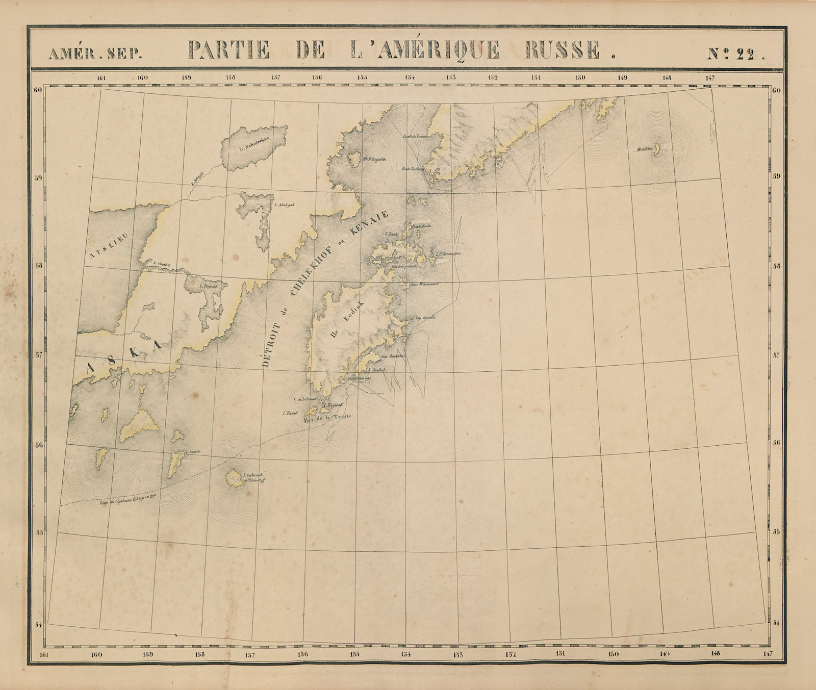 Amér. Sep. Partie de l'Amérique Russe #22. Alaska Kodiak. VANDERMAELEN 1827 map