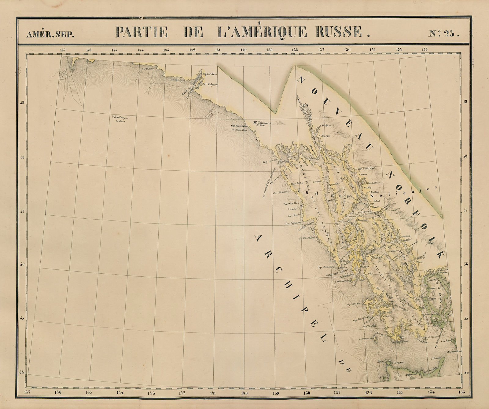 Amér. Sep. Partie de l'Amérique Russe #23. Alaska coast. VANDERMAELEN 1827 map