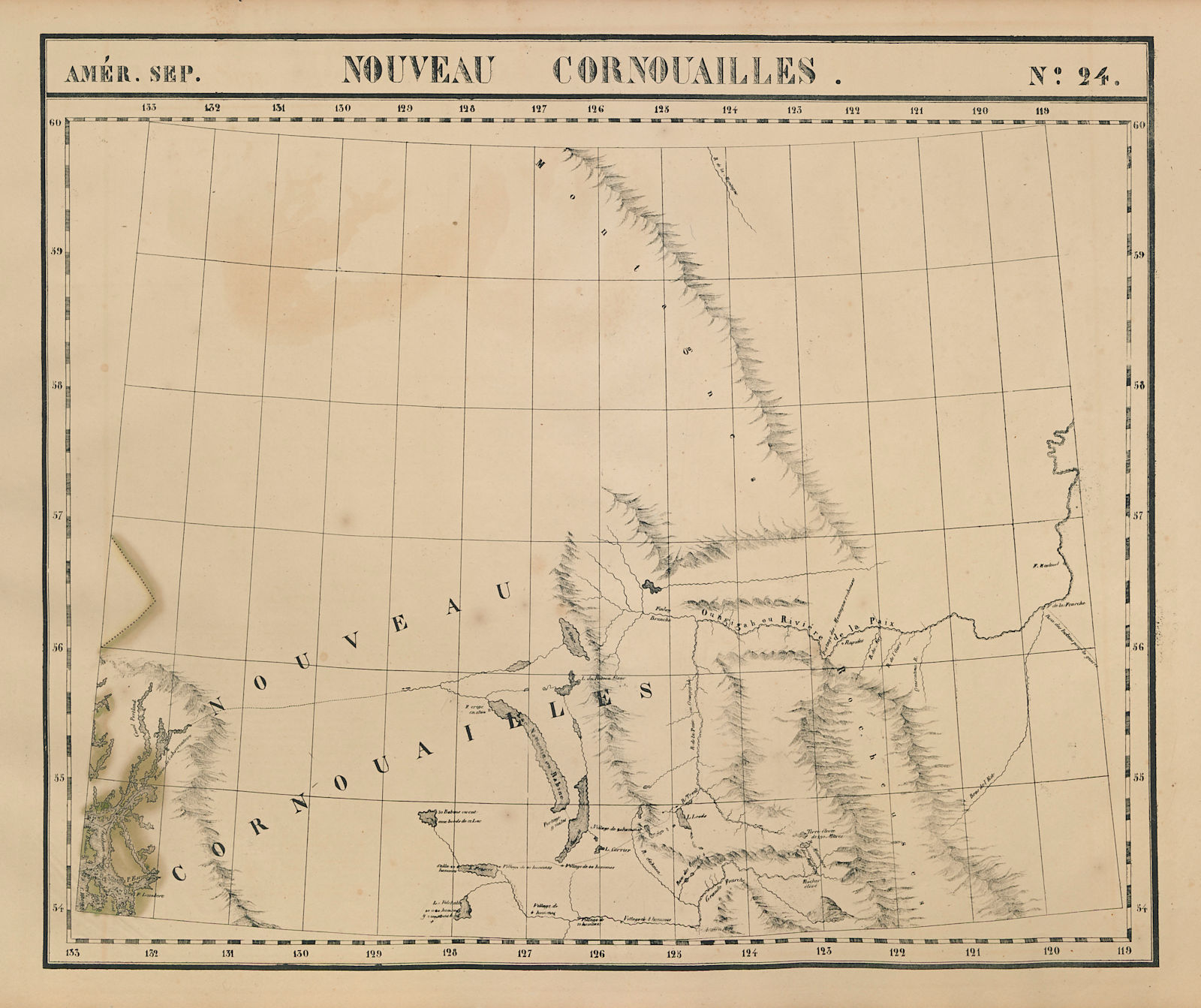 Amér. Sep. Nouveau Cornouailles #24 British Columbia North VANDERMAELEN 1827 map