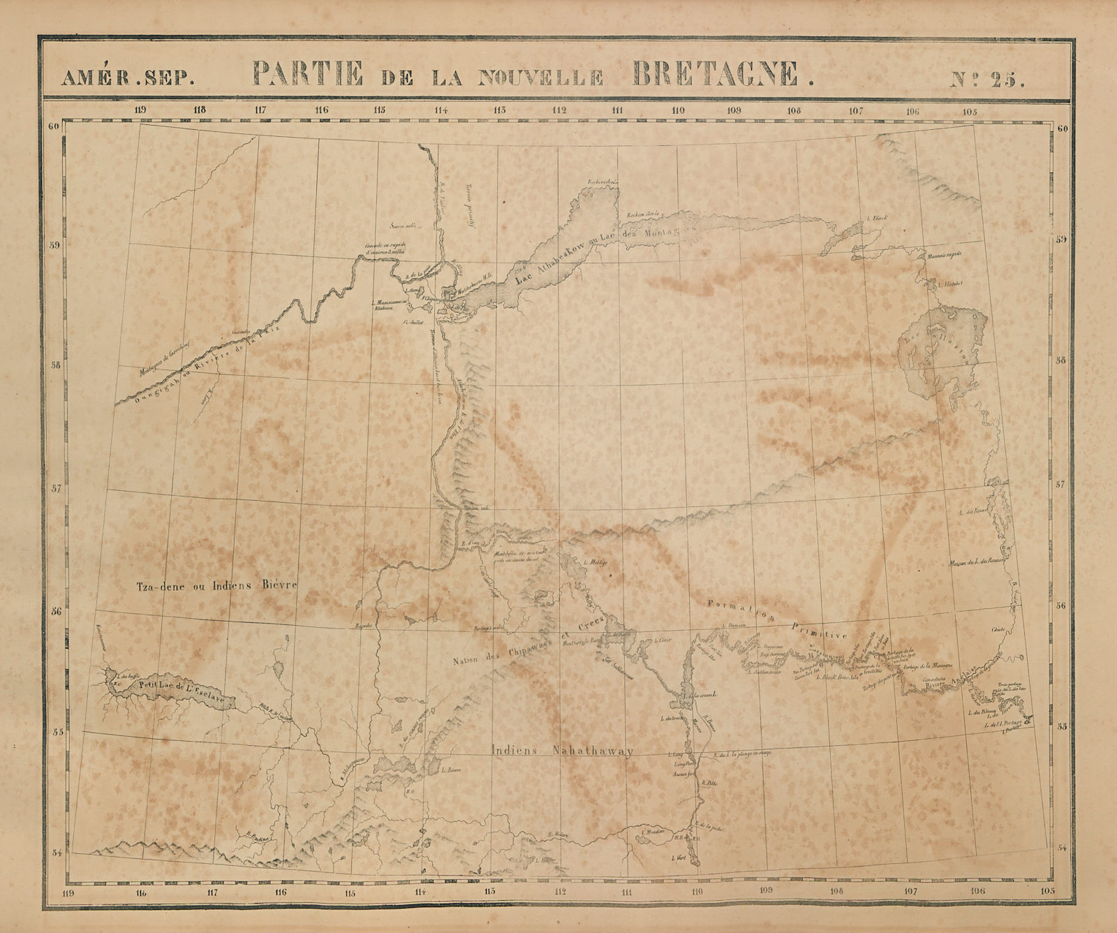Amér Sep Partie de la Nouvelle Bretagne #25 Lake Athabasca VANDERMAELEN 1827 map