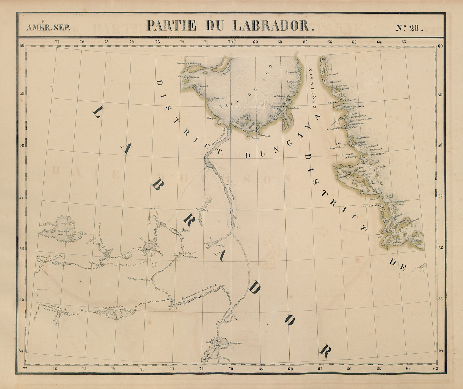 Amér. Sep. Partie du Labrador #28. Quebec Labrador north. VANDERMAELEN 1827 map