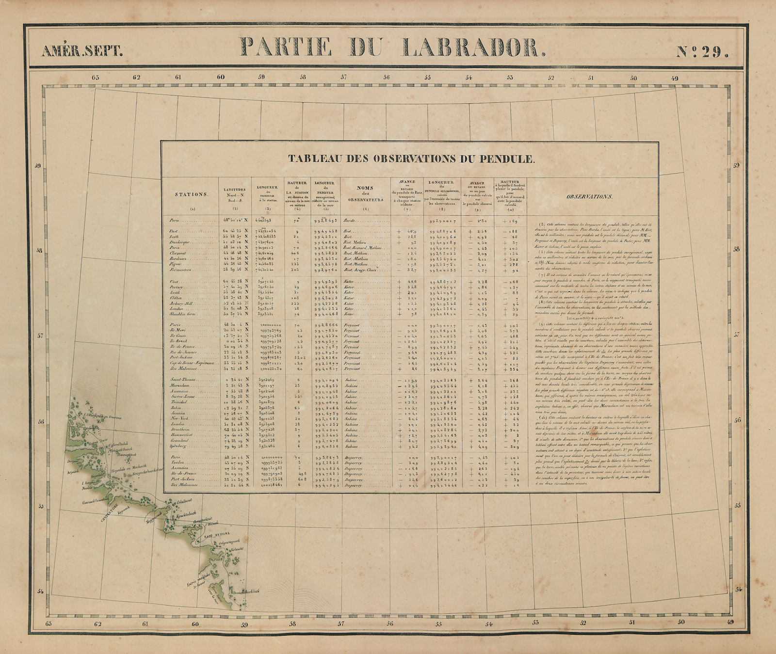 Amér. Sep. Partie du Labrador #29 Nunatsiavut coast Canada VANDERMAELEN 1827 map