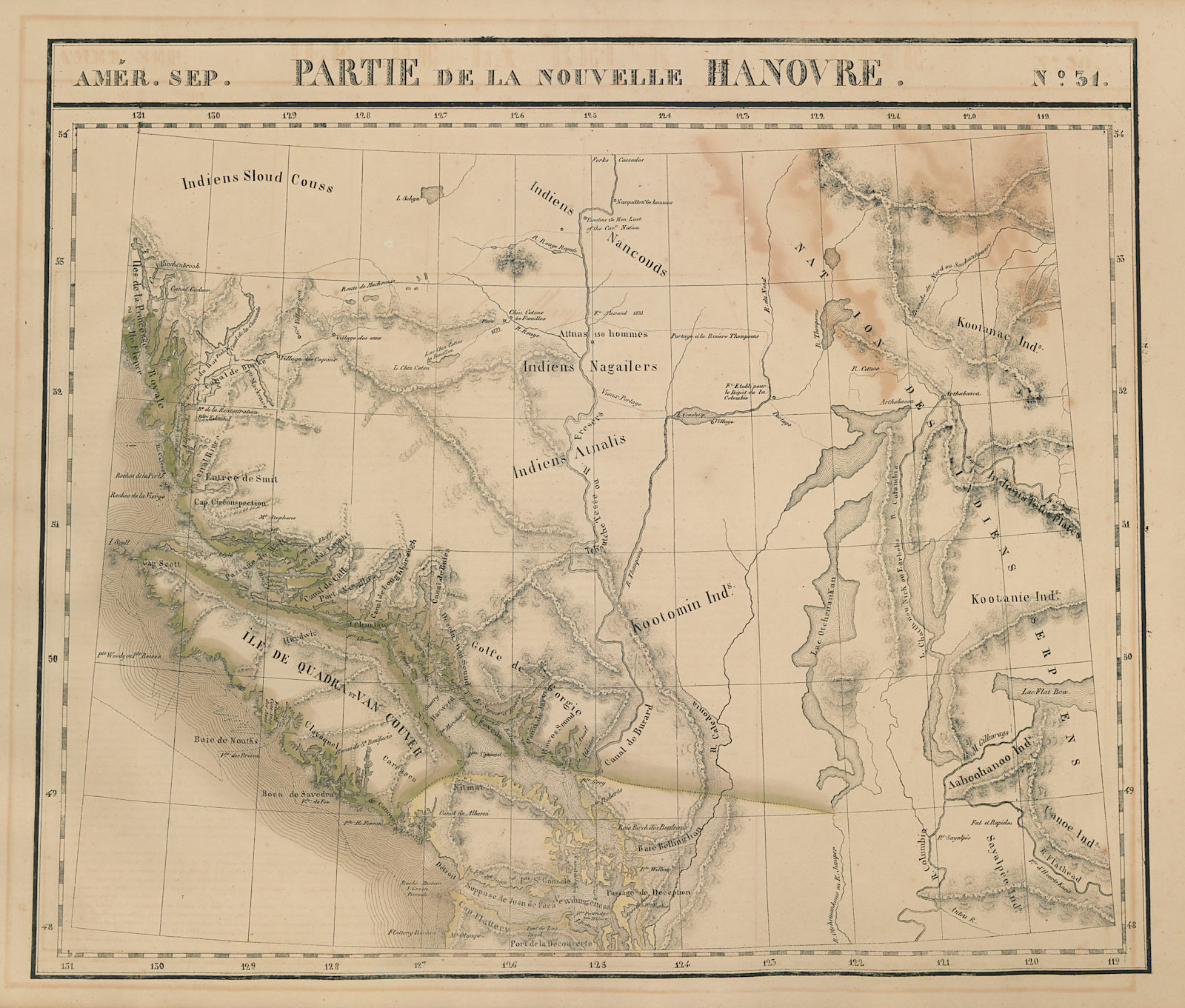 Amér Sep Partie de la Nouvelle Hanovre 31 British Columbia VANDERMAELEN 1827 map