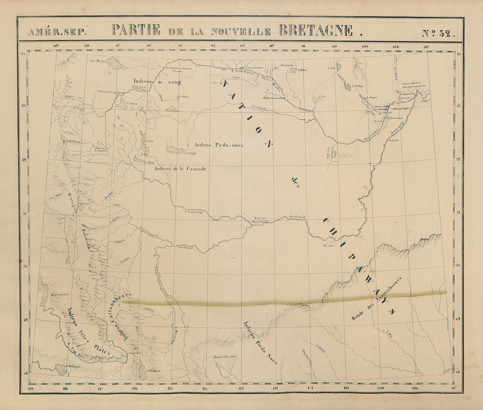 Amér. Sep. Partie de la Nouvelle Bretagne #32 Alberta Sask VANDERMAELEN 1827 map