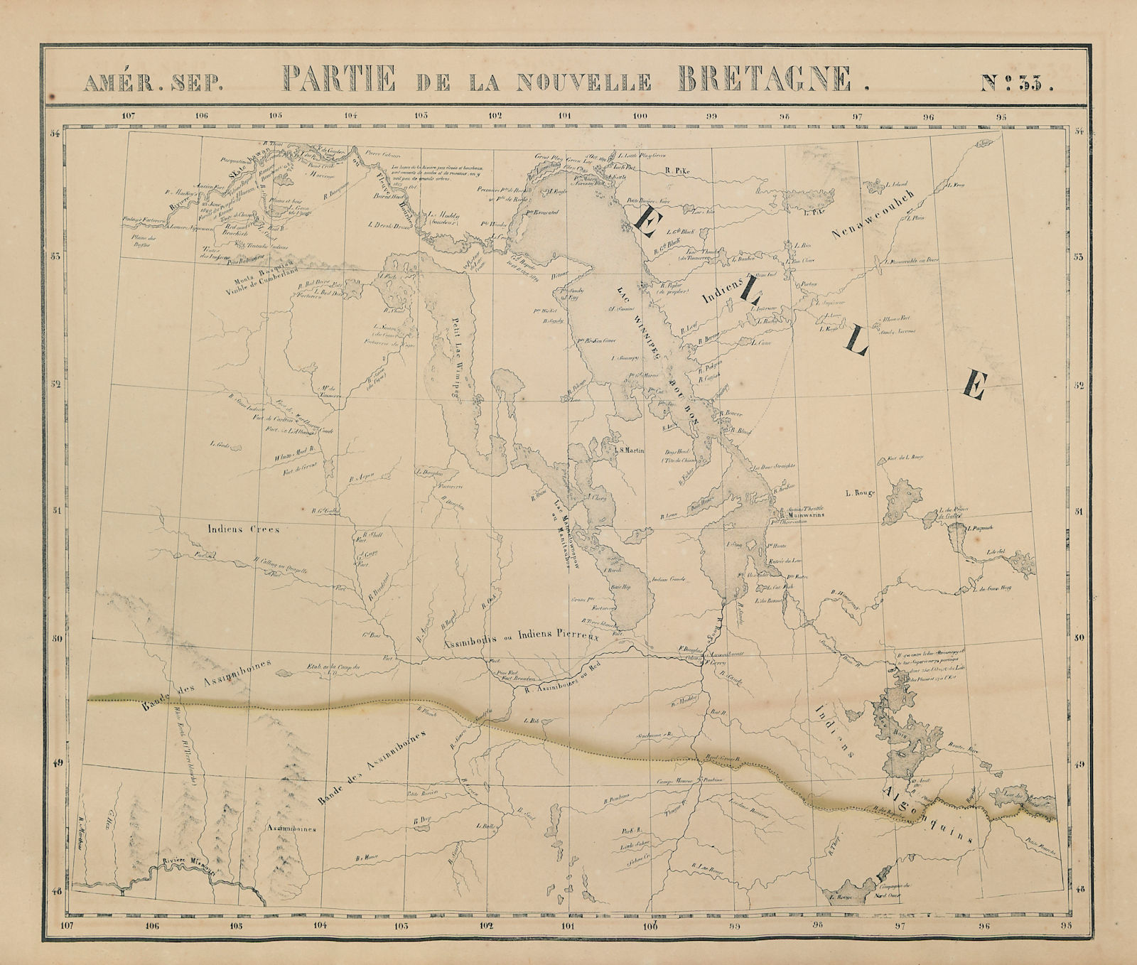 Amér Sep. Partie de la Nouvelle Bretagne #33 Lake Winnipeg VANDERMAELEN 1827 map