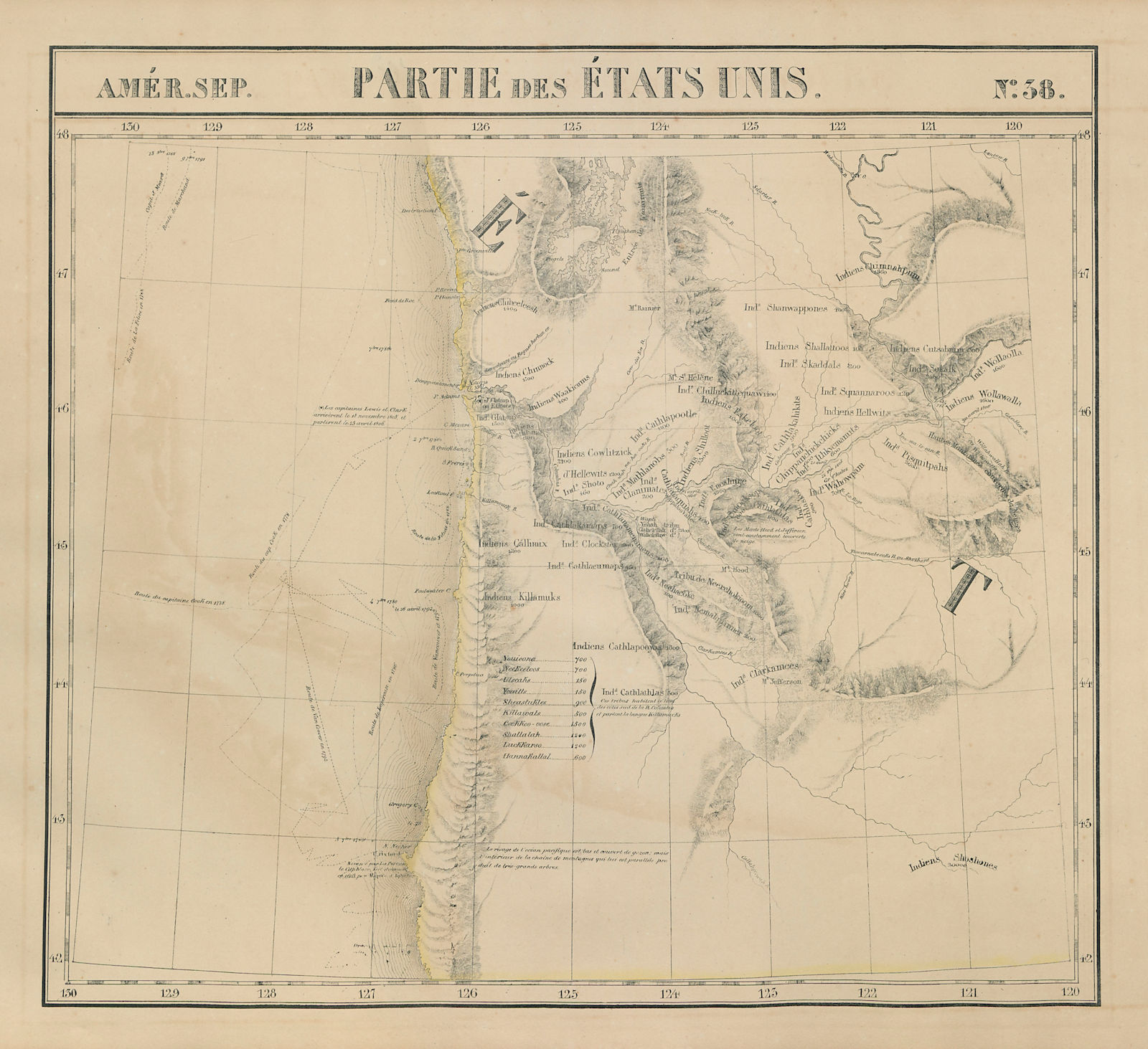 Amér. Sep. Partie des États-Unis #38. Oregon Washington. VANDERMAELEN 1827 map