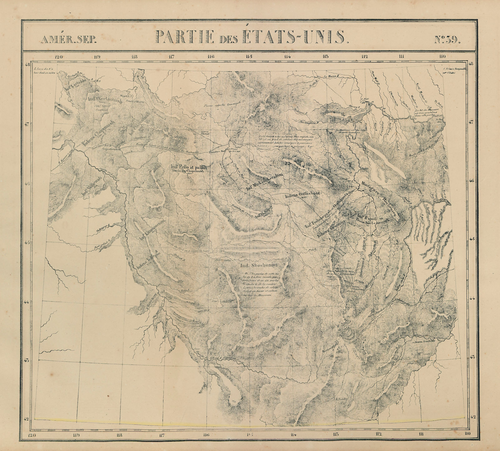 Amér. Sep. Partie des États-Unis #39 Idaho Montana Wyoming VANDERMAELEN 1827 map