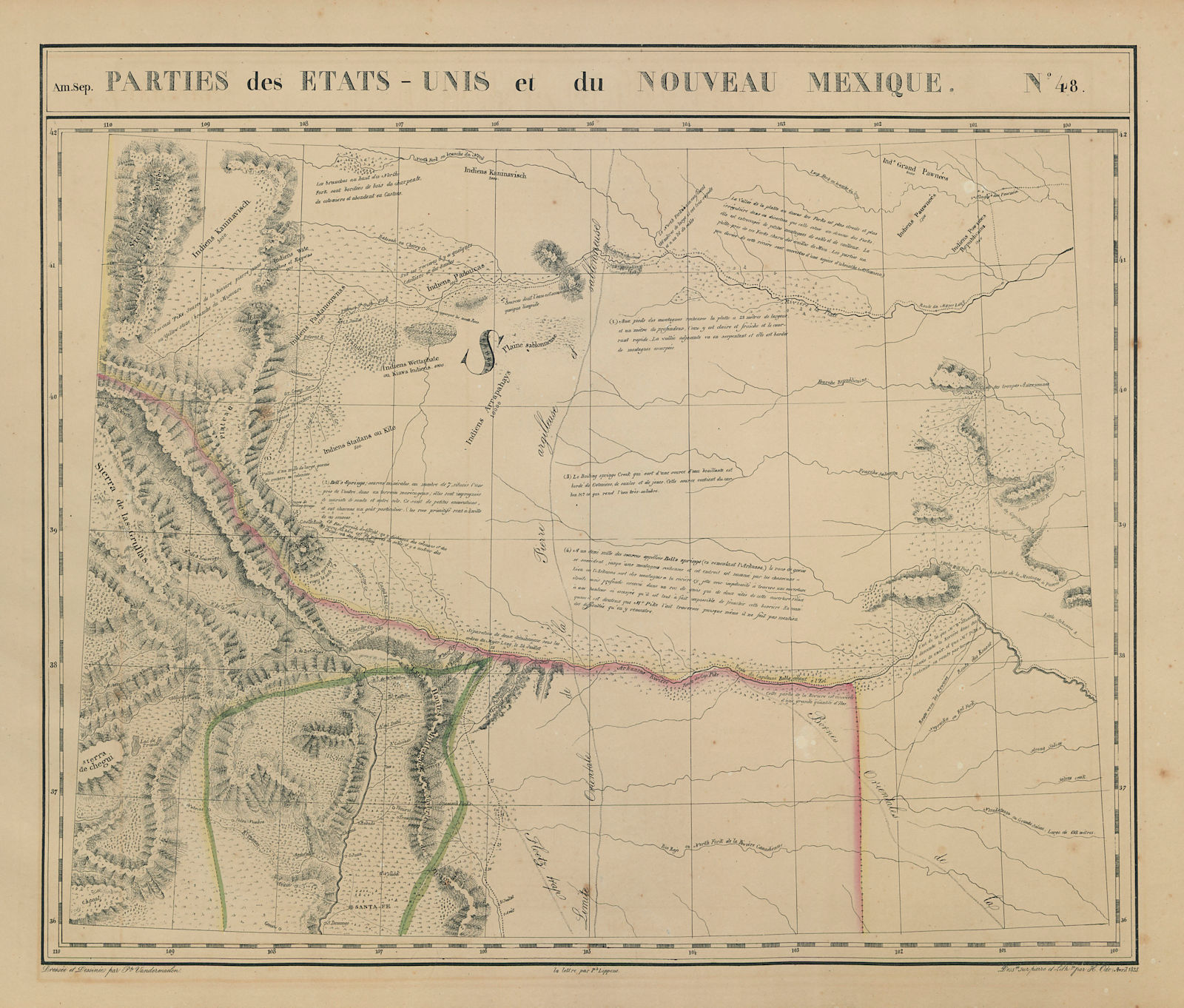 Amér Sep Parties… États-Unis & Nouveau Mexique 48 Colorado VANDERMAELEN 1827 map