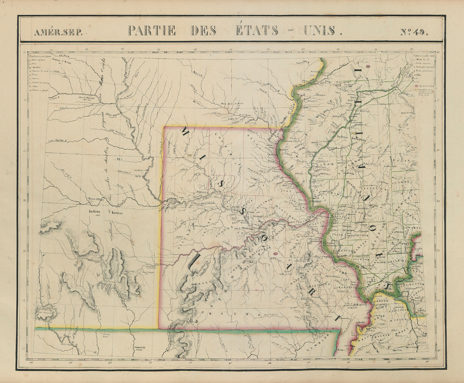 Amér. Sep. Parties des États-Unis #49. Missouri Illinois. VANDERMAELEN 1827 map