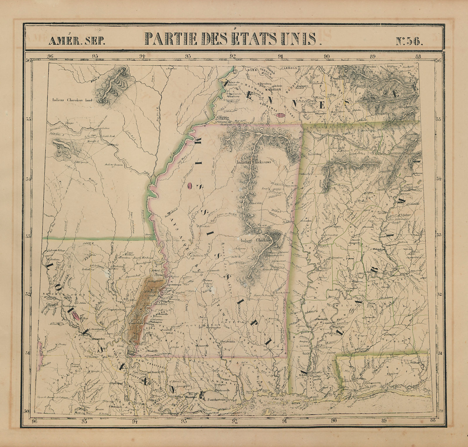 Amér. Sep. Partie des États-Unis #56. Mississippi Alabama. VANDERMAELEN 1827 map
