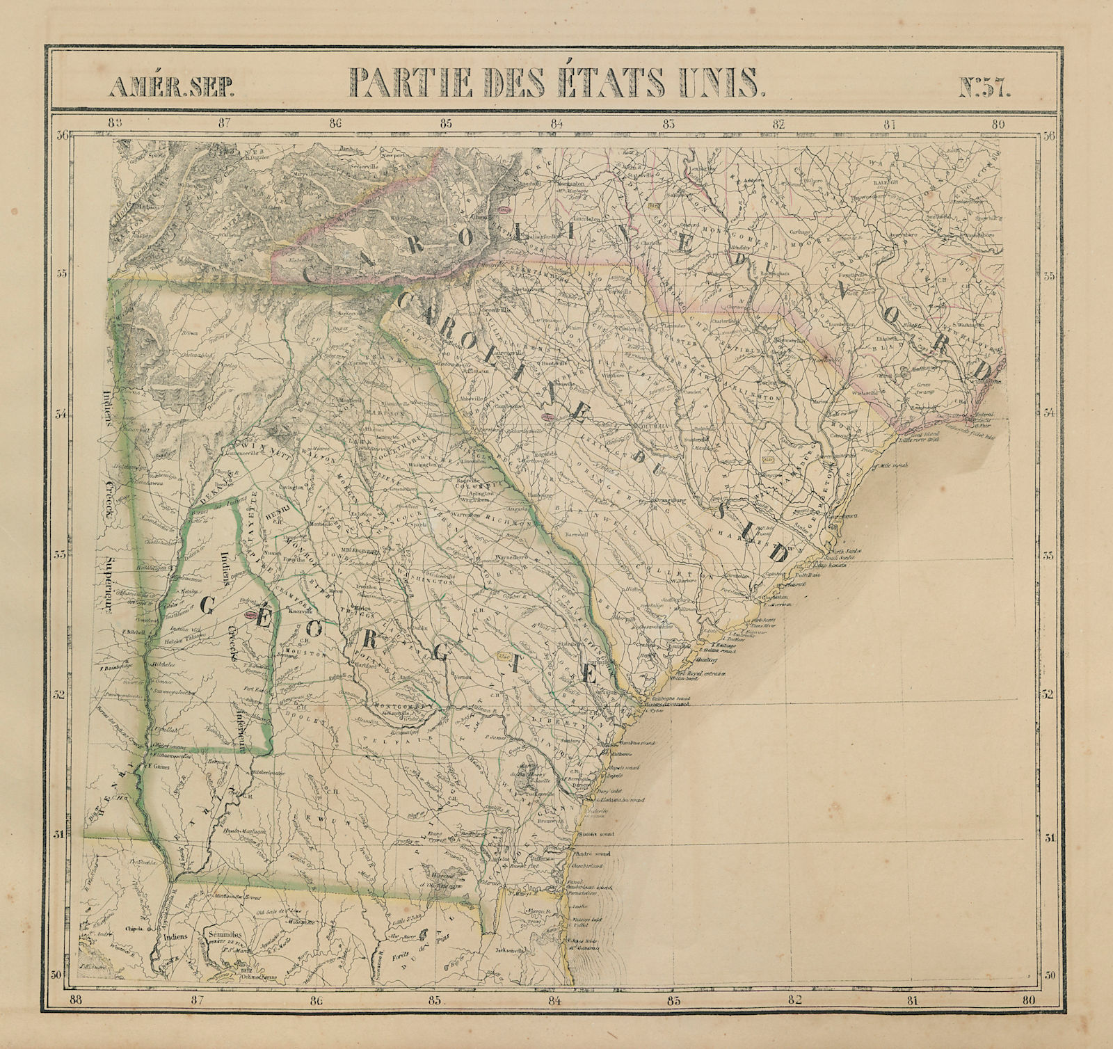 Amér Sep. Partie des États-Unis #57 Georgia South Carolina VANDERMAELEN 1827 map