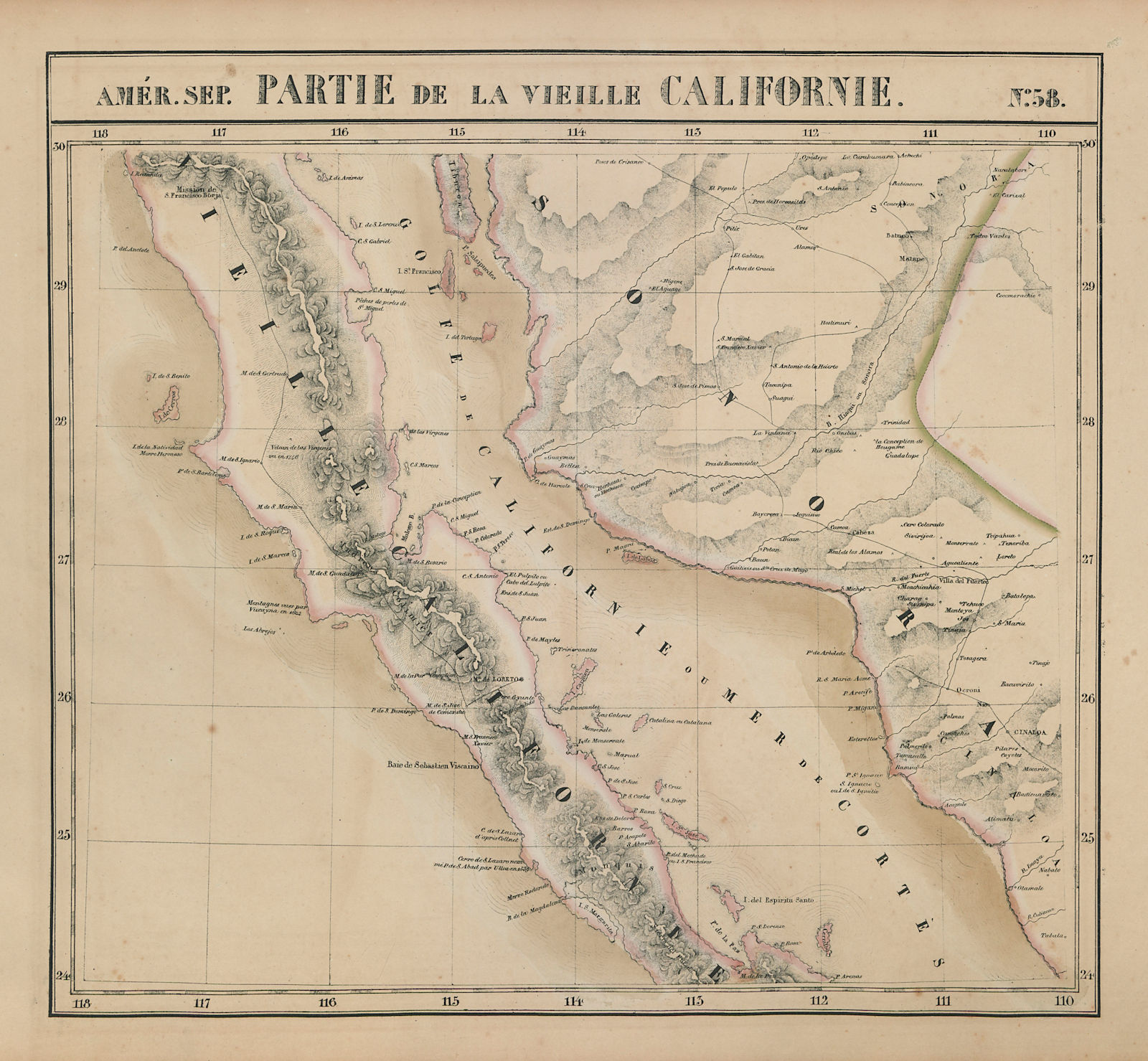 Amér Sep Partie de la Vielle Californie 58 Baja California VANDERMAELEN 1827 map