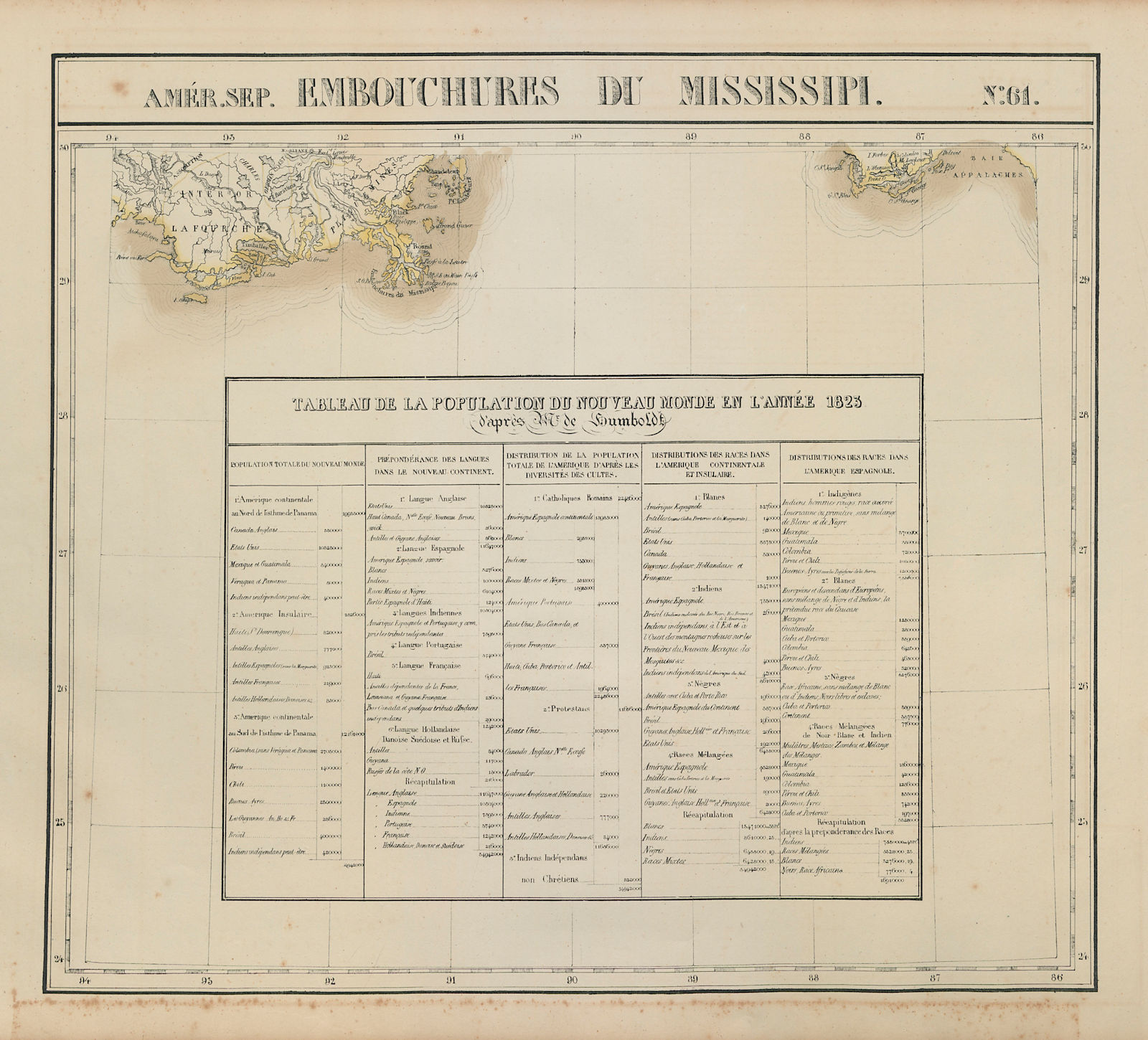 Amér. Sep. Embouchures du Mississipi #61. Louisiana. VANDERMAELEN 1827 old map