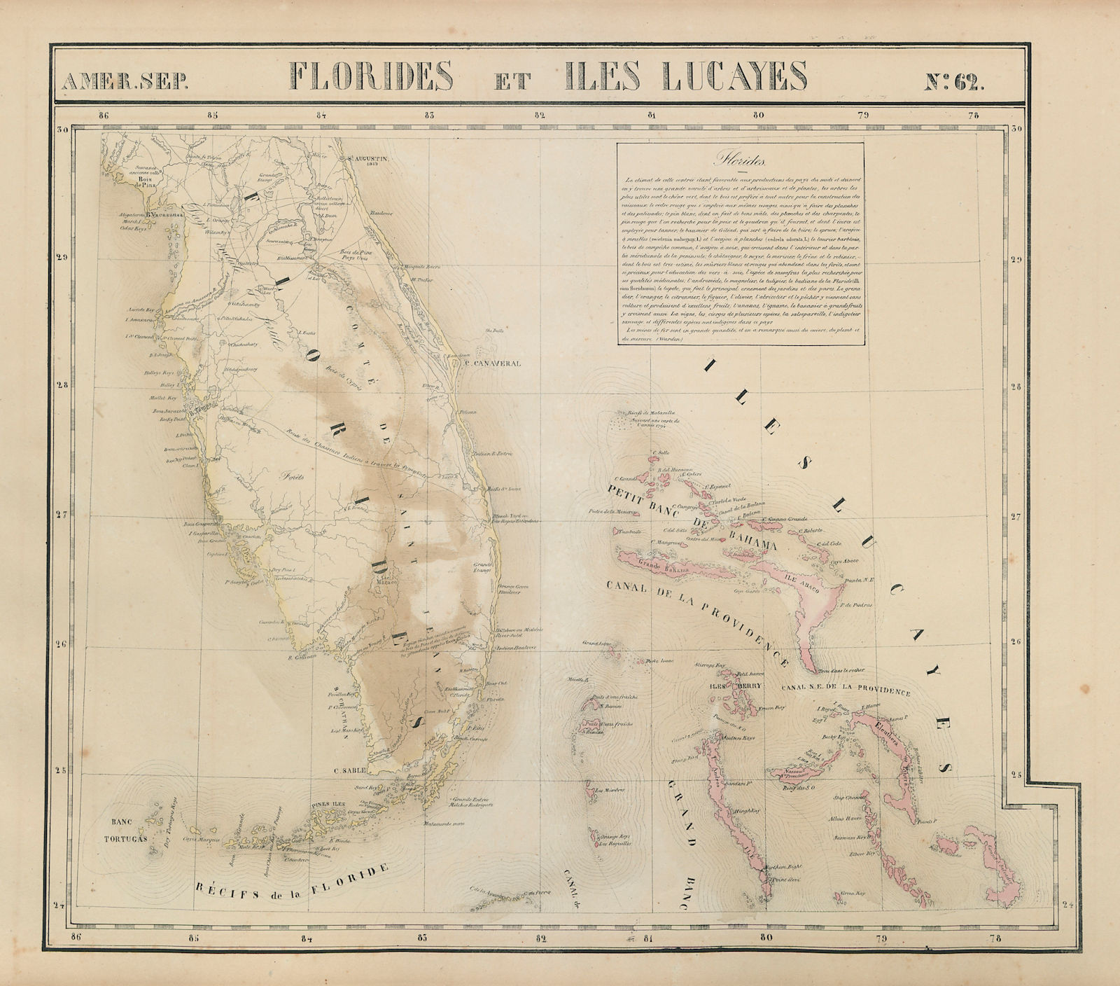 Amér. Sep. Florides et Iles Lucayes #62 Florida & Bahamas. VANDERMAELEN 1827 map