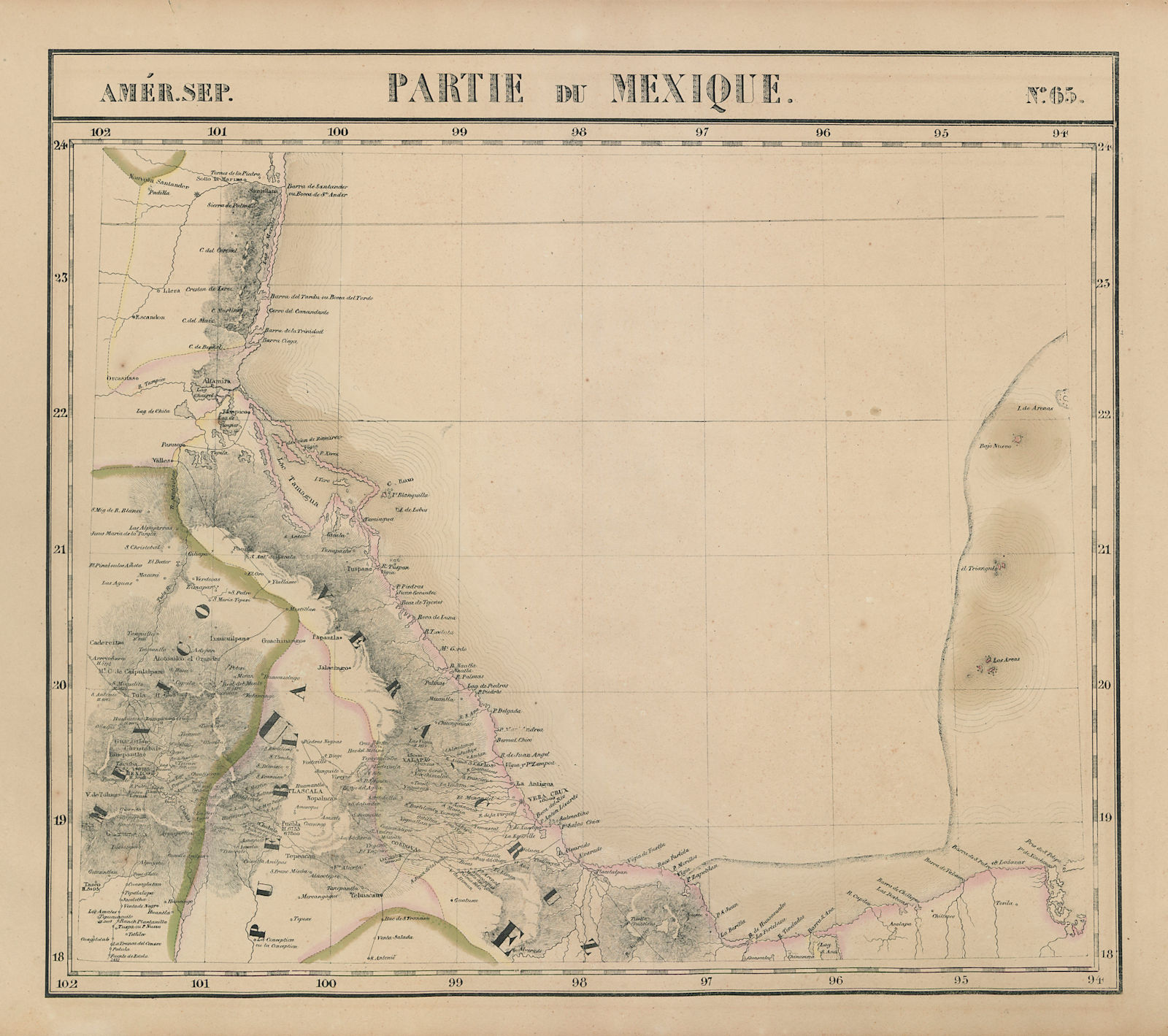 Amér. Sep. Partie du Mexique #65 Veracruz. Bay of Campeche VANDERMAELEN 1827 map