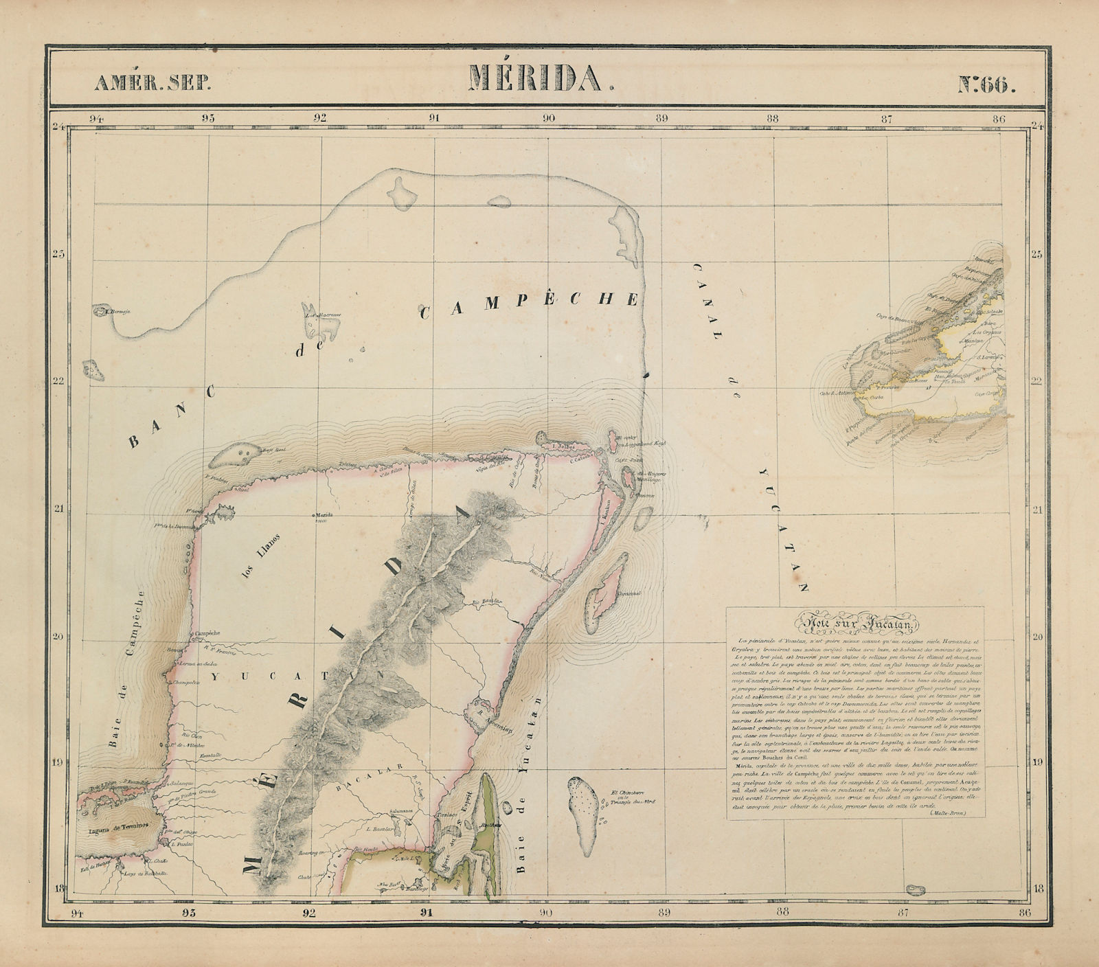 Amér. Sep. Mérida #66. Yucatan, Mexico & western Cuba. VANDERMAELEN 1827 map