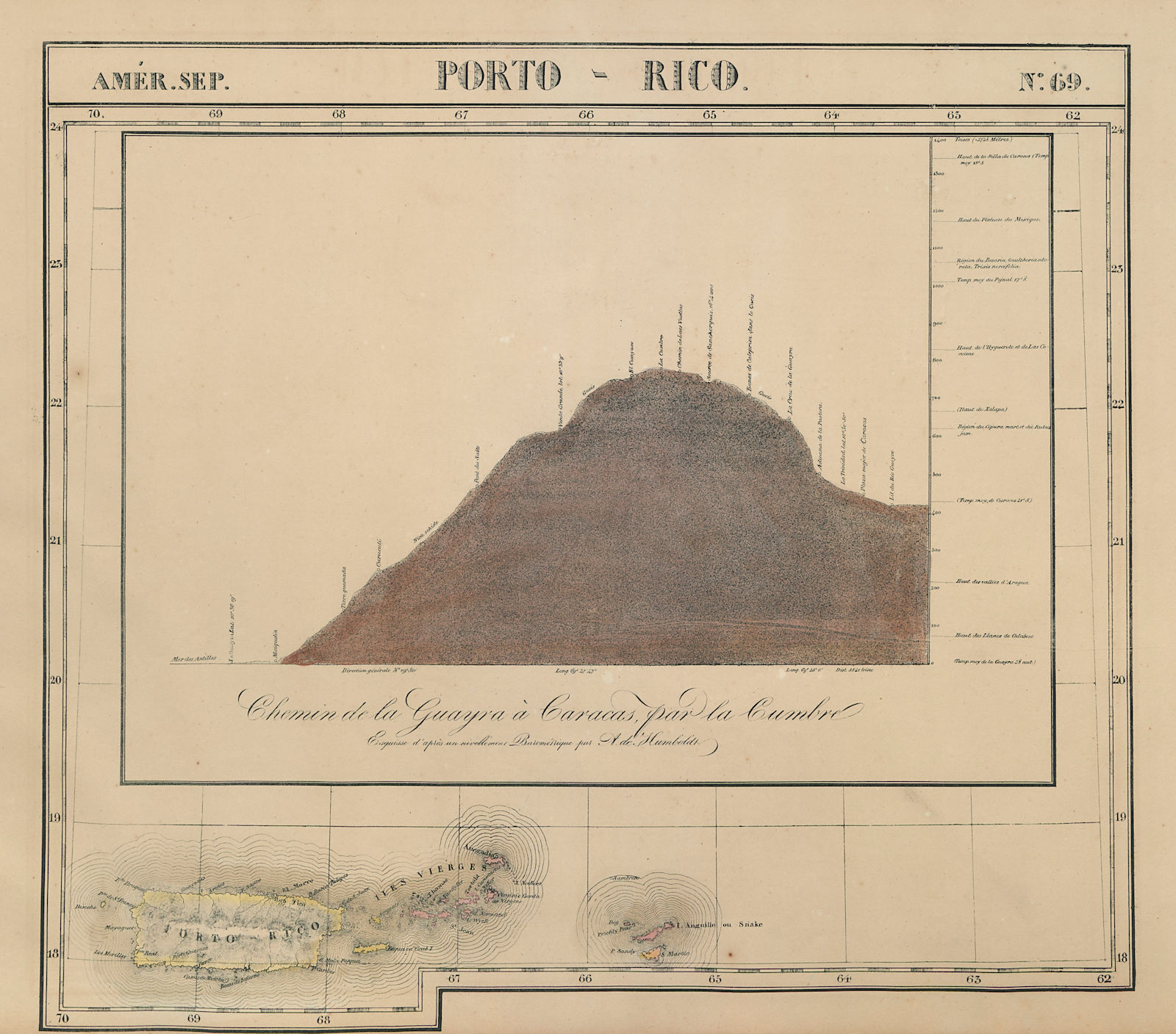 Amér Sep Porto Rico #69 Puerto Rico & Virgin Islands VANDERMAELEN 1827 old map