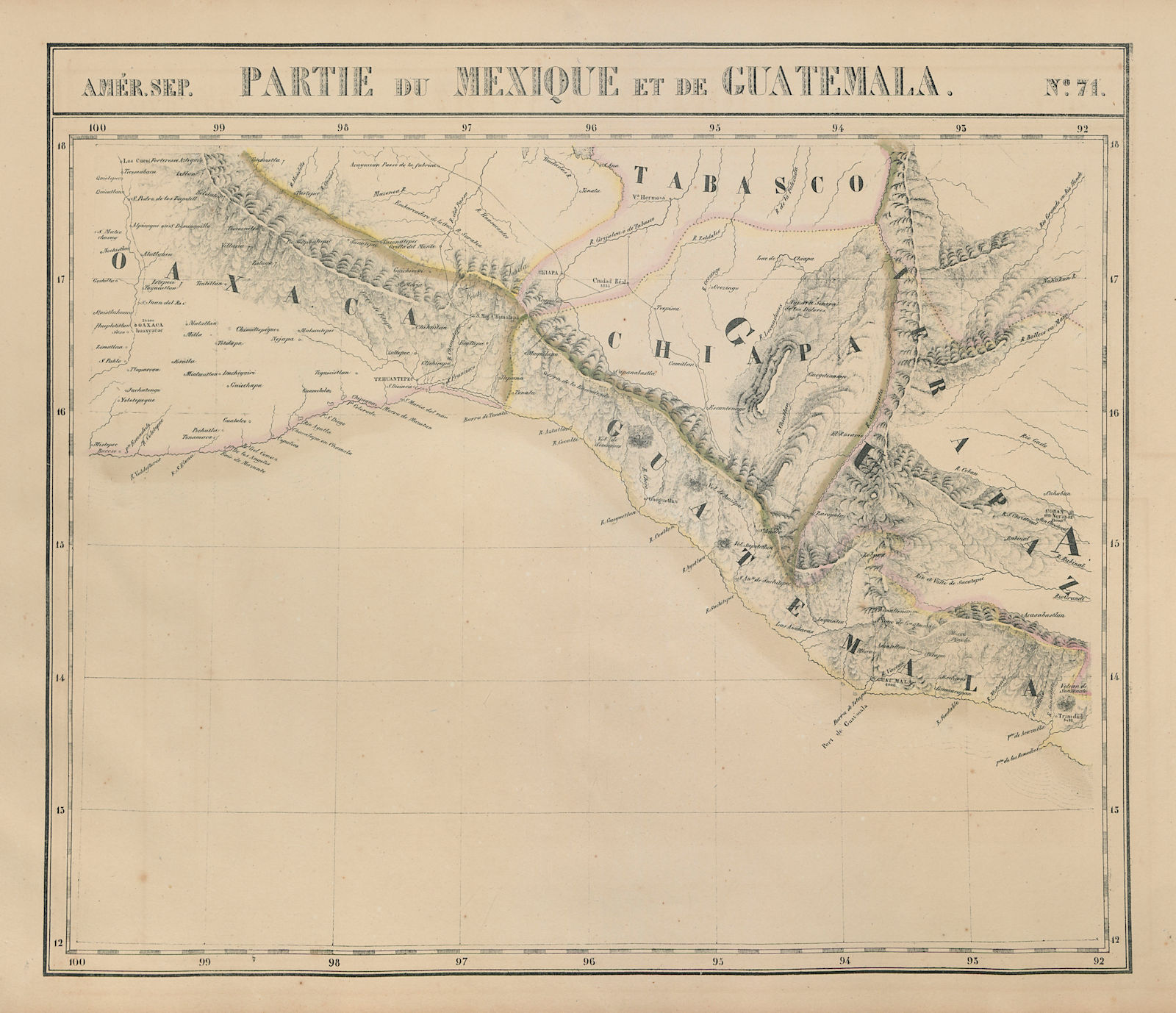 Amér Sep. Partie du Mexique & Guatemala #71 Oaxaca Chiapas VANDERMAELEN 1827 map