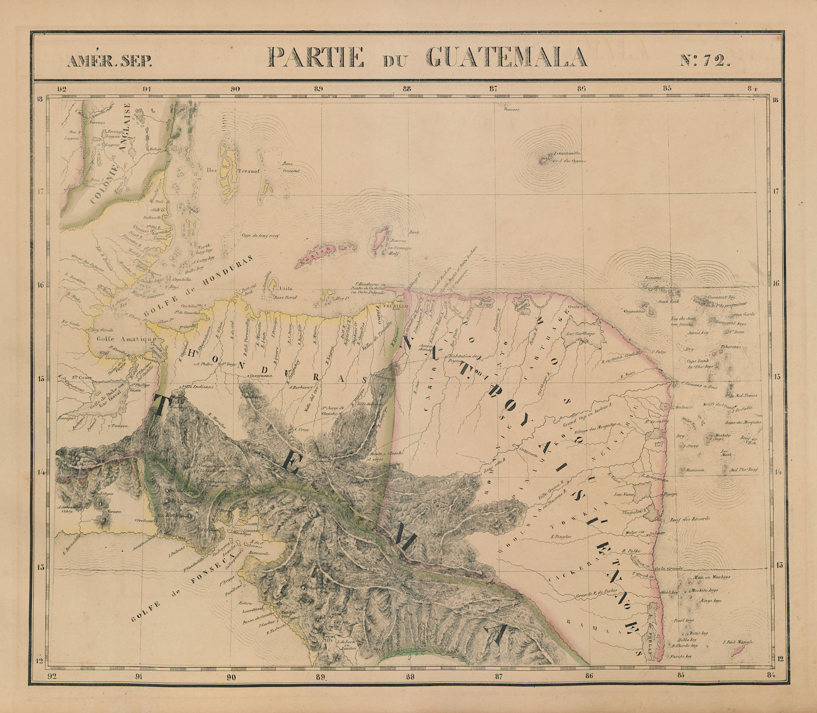 Amér. Sep. Partie du Guatemala #72. Honduras Nicaragua. VANDERMAELEN 1827 map