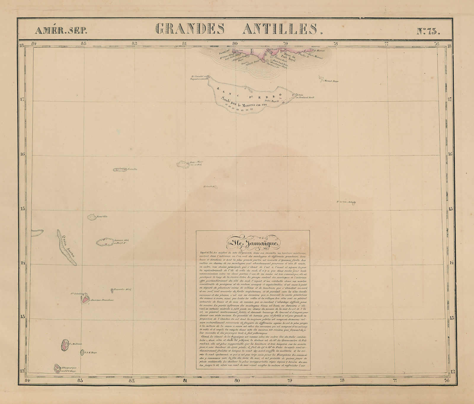 Amér Sep Grandes Antilles 73 Jamaica Pedro Bank San Andrés VANDERMAELEN 1827 map