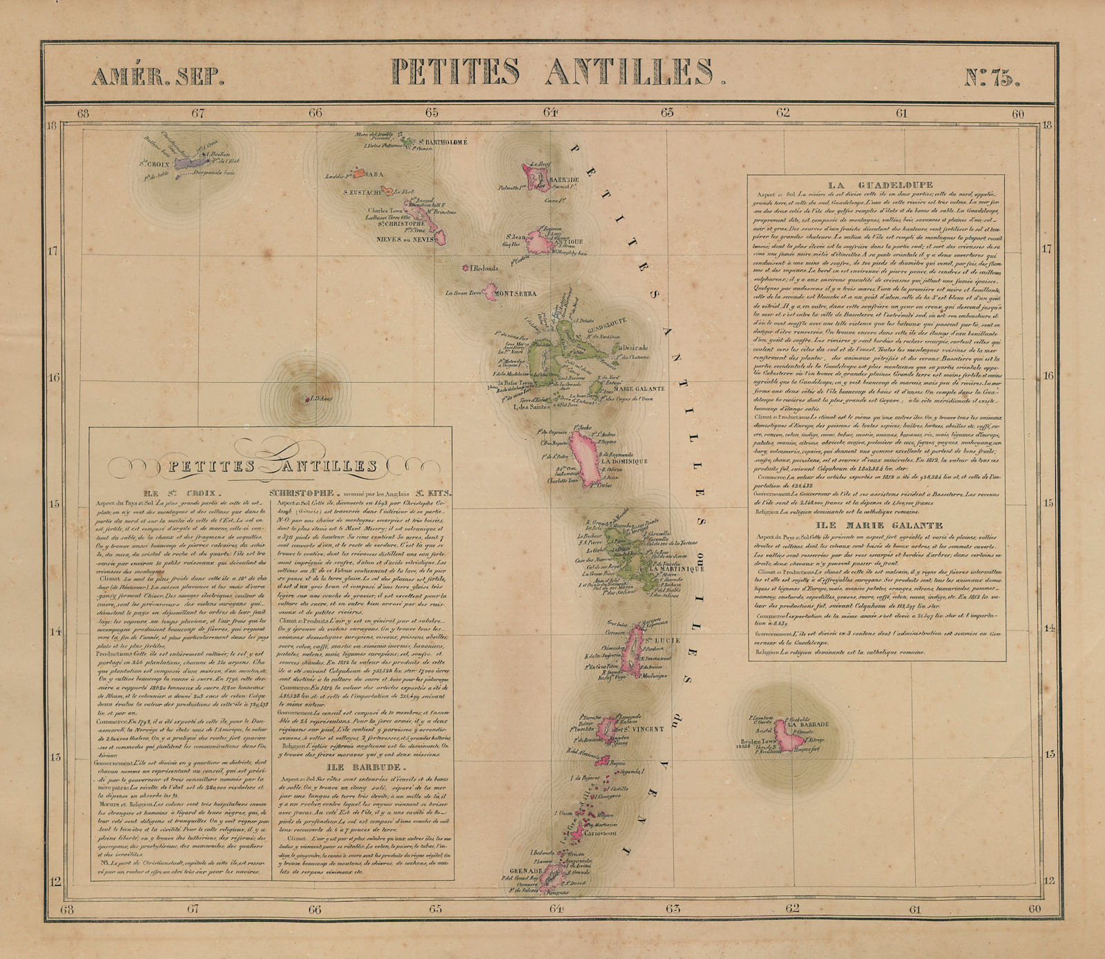 Amér Sep Petites Antilles #75 West Indies. Lesser Antilles VANDERMAELEN 1827 map