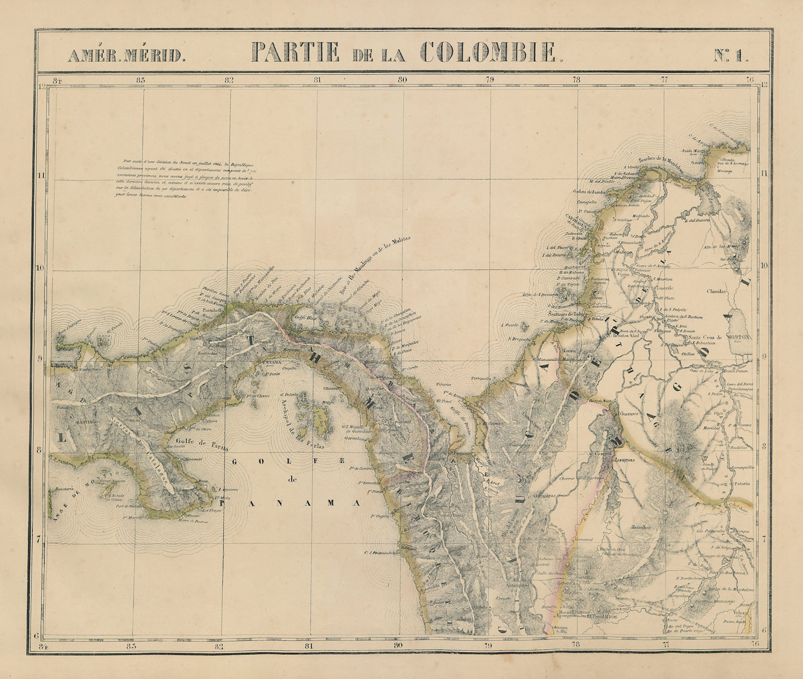 Associate Product Amér. Mér. Colombie #1. Panama & northwestern Colombia. VANDERMAELEN 1827 map