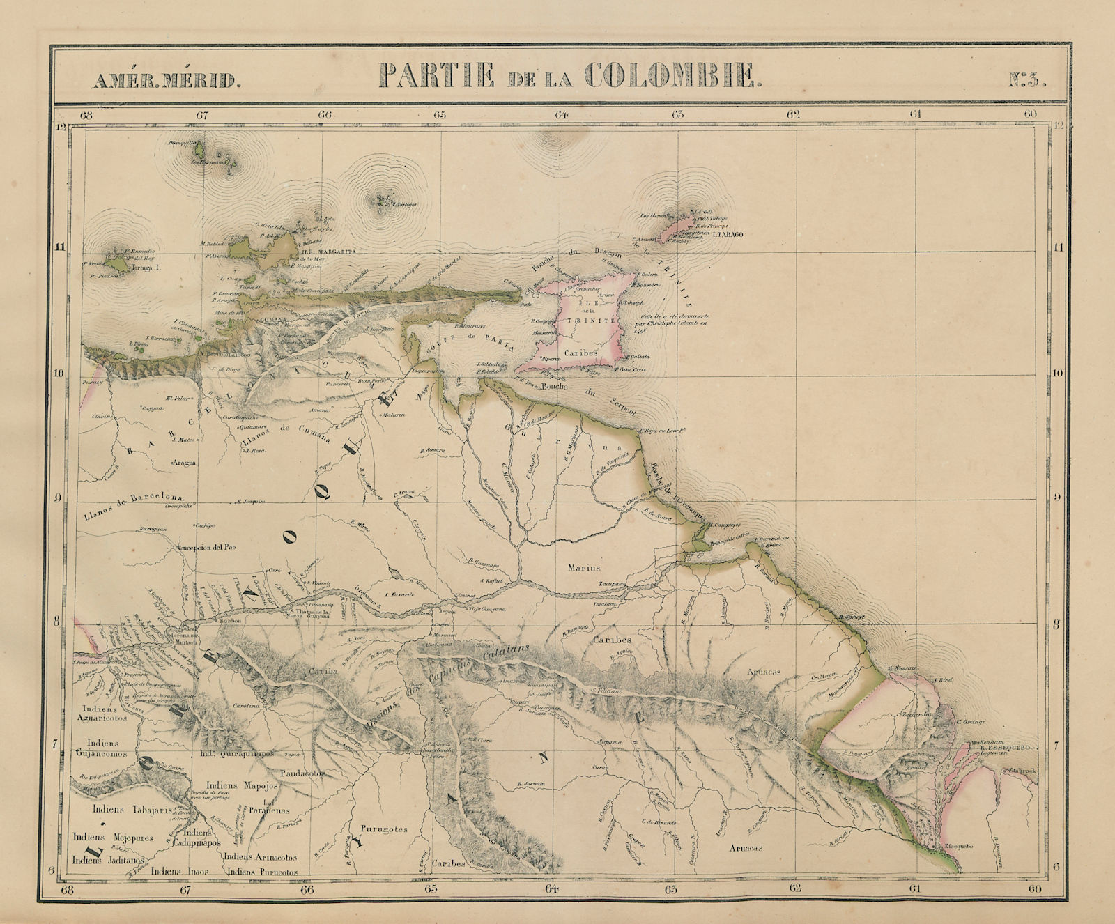 Amér. Mér. Colombie #3. Venezuela Guyana Trinidad & Tobago VANDERMAELEN 1827 map