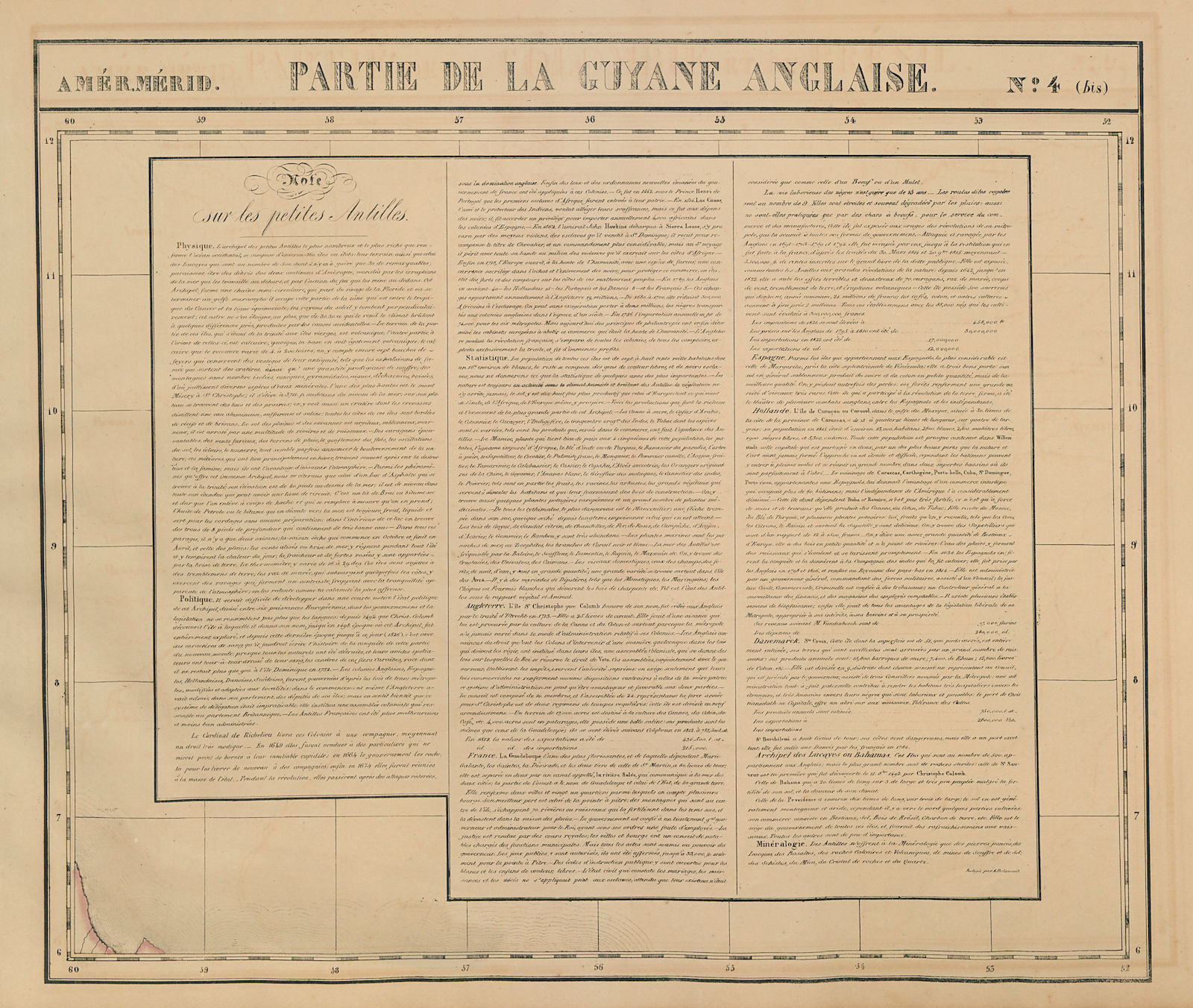 Amér. Mér. Guyane Anglaise #4 bis. Guyana Suriname. VANDERMAELEN 1827 old map