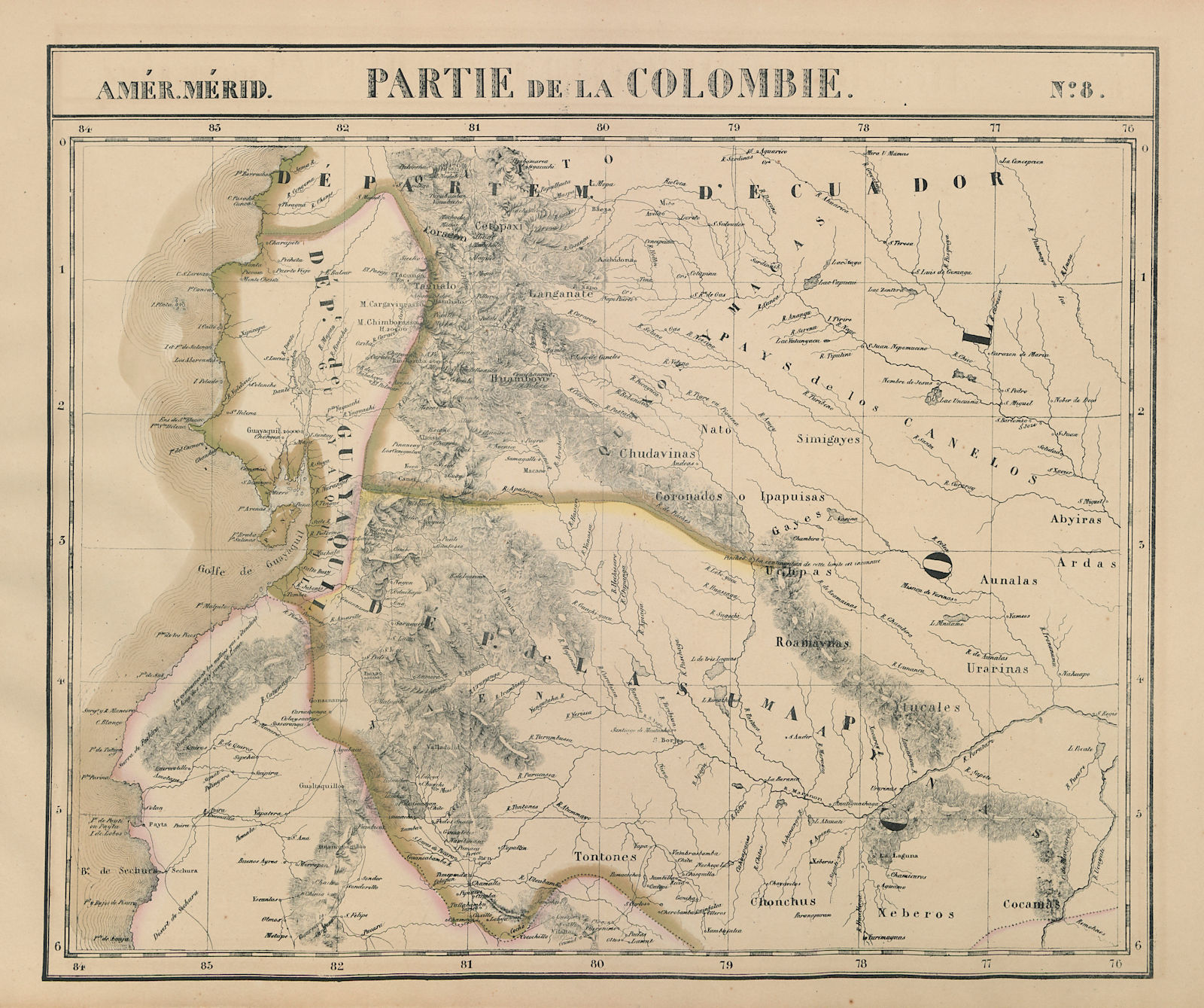 Amér. Mér. Colombie #8. Ecuador & north-western Peru. VANDERMAELEN 1827 map