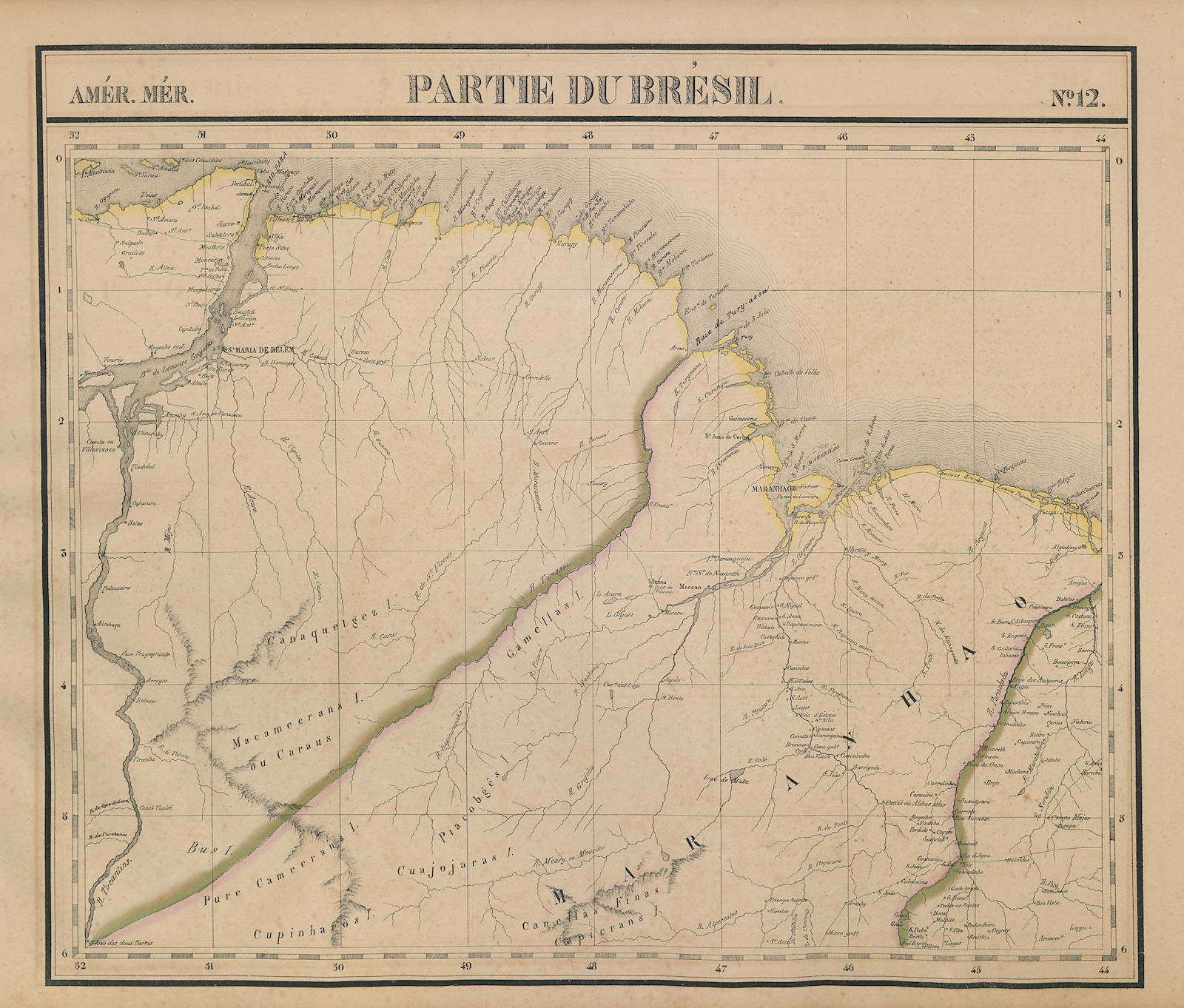 Amér. Mér. Brésil #12. NE Para & NW Maranhao, Brazil. VANDERMAELEN 1827 map